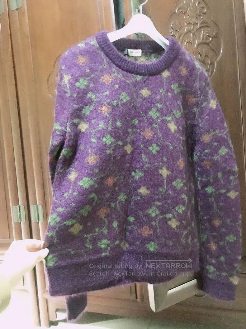 Saint Laurent Paris SAINT LAURENT Men's Purple Floral Sweater. Size US M / EU 48-50 / 2 - 3 Thumbnail