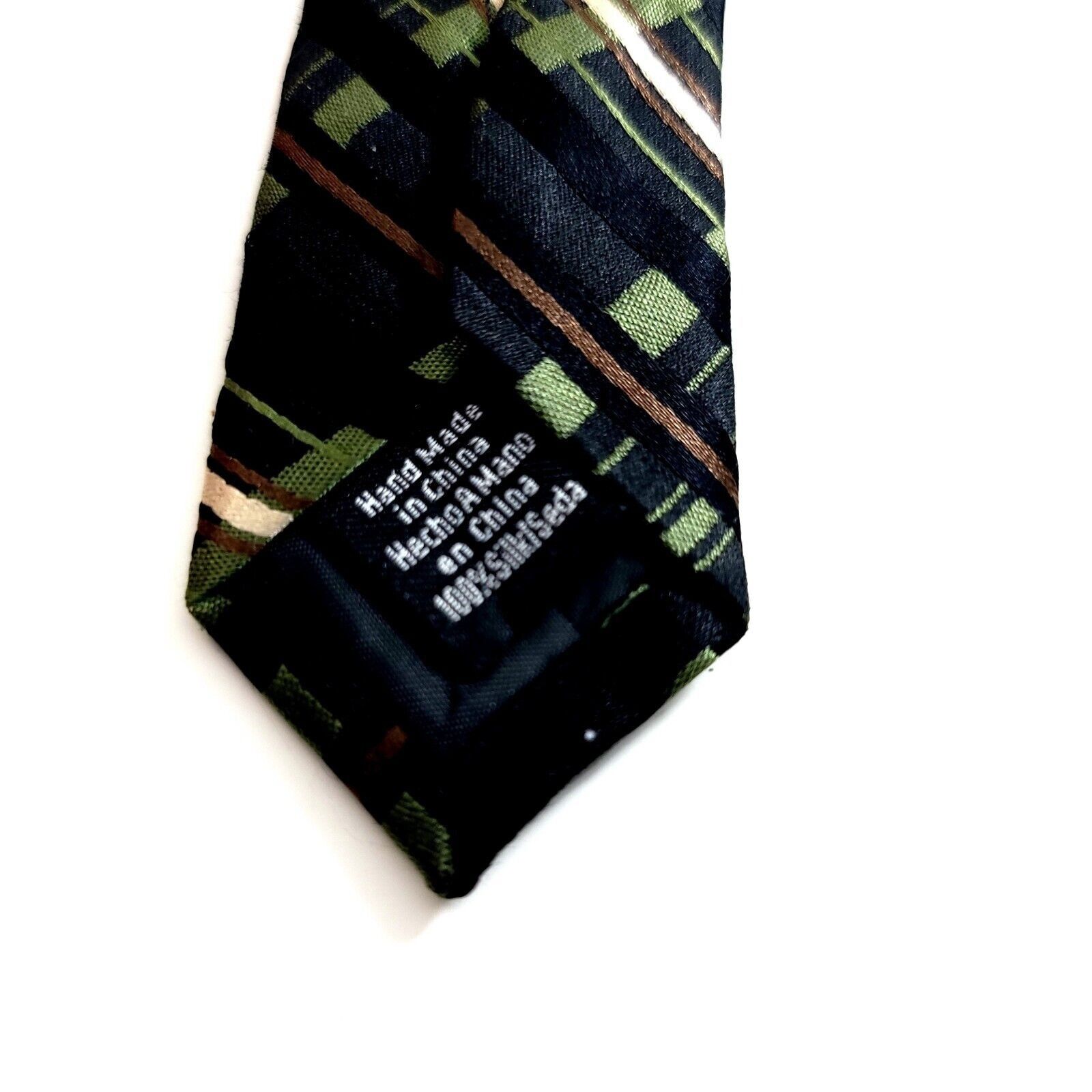 Van Heusen Van Heusen Green Black Plaid Woven Silk Tie Stain Resistant Size ONE SIZE - 4 Thumbnail
