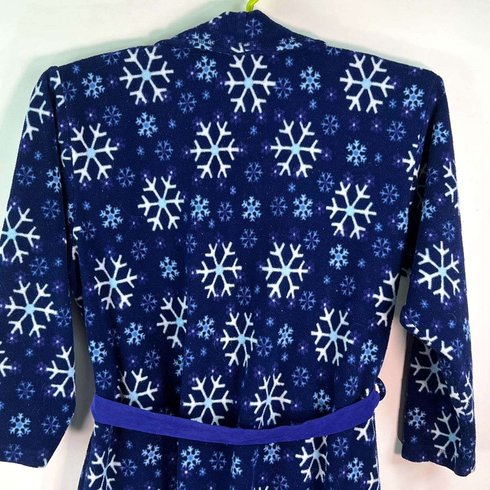 Vintage VTG Goodnight Snowflake Print Fleece Robe Belted Collared Long Blue Womens SZ L Size ONE SIZE - 4 Thumbnail