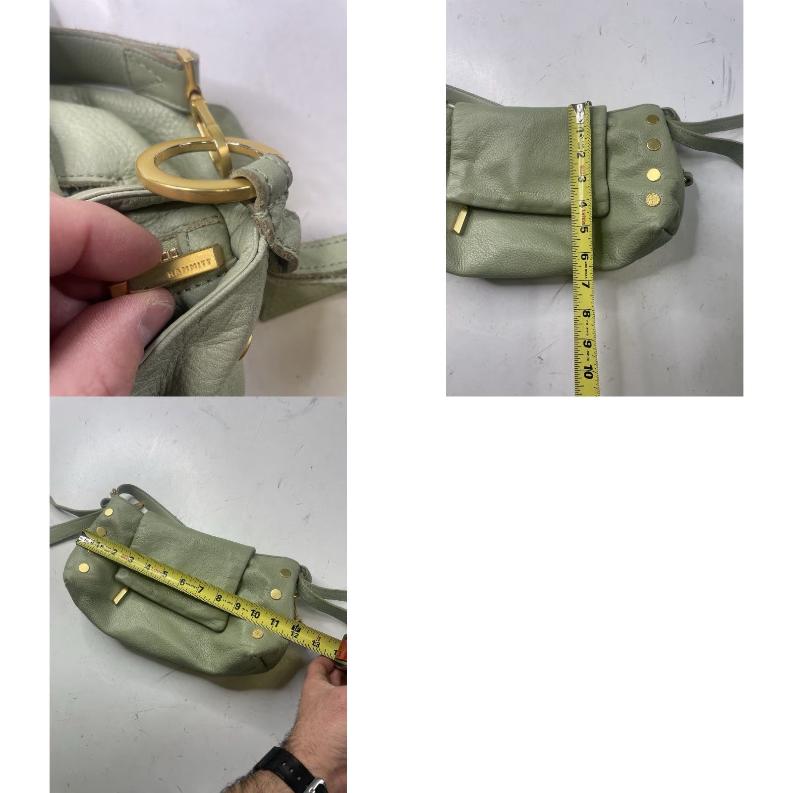 HAMMITT Hammitt VIP Satchel Crossbody Bag | Gunmetal Leather Green Pebbled Studded | Medium Size ONE SIZE - 9 Thumbnail