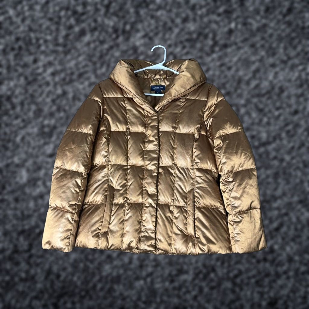 Lands' End Lands' End Puffer Jacket Womens S Brown Metallic Down Insulated Quilted Gold Winter Size S / US 4 / IT 40 - 1 Thumbnail