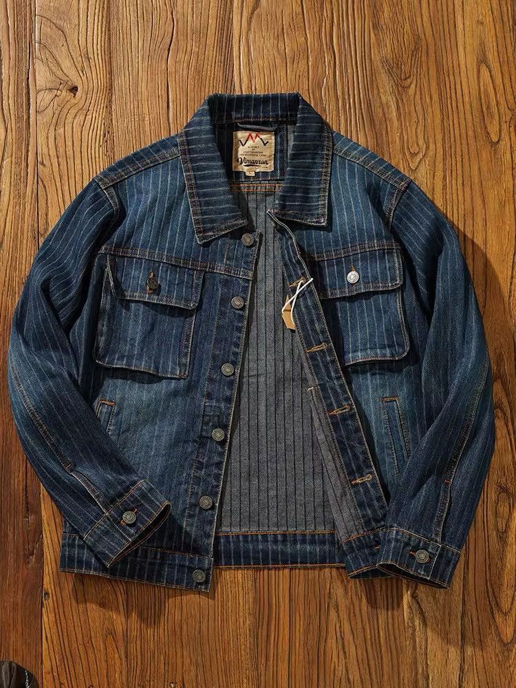 Japanese Brand × Other American Classic Striped Old Vintage Washed Denim Jacket Size US XL / EU 56 / 4 - 1 Thumbnail