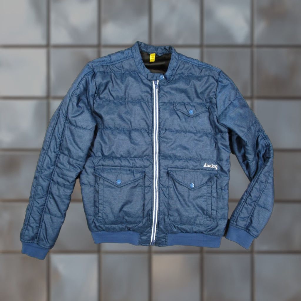 Vintage Analog Jacket Mens M Blue Quiled Bomber Zip Pockets Ribbed Hem Front Embroidered Logo - Regular, Jacket, Men, Size M Size US M / EU 48-50 / 2 - 1 Thumbnail