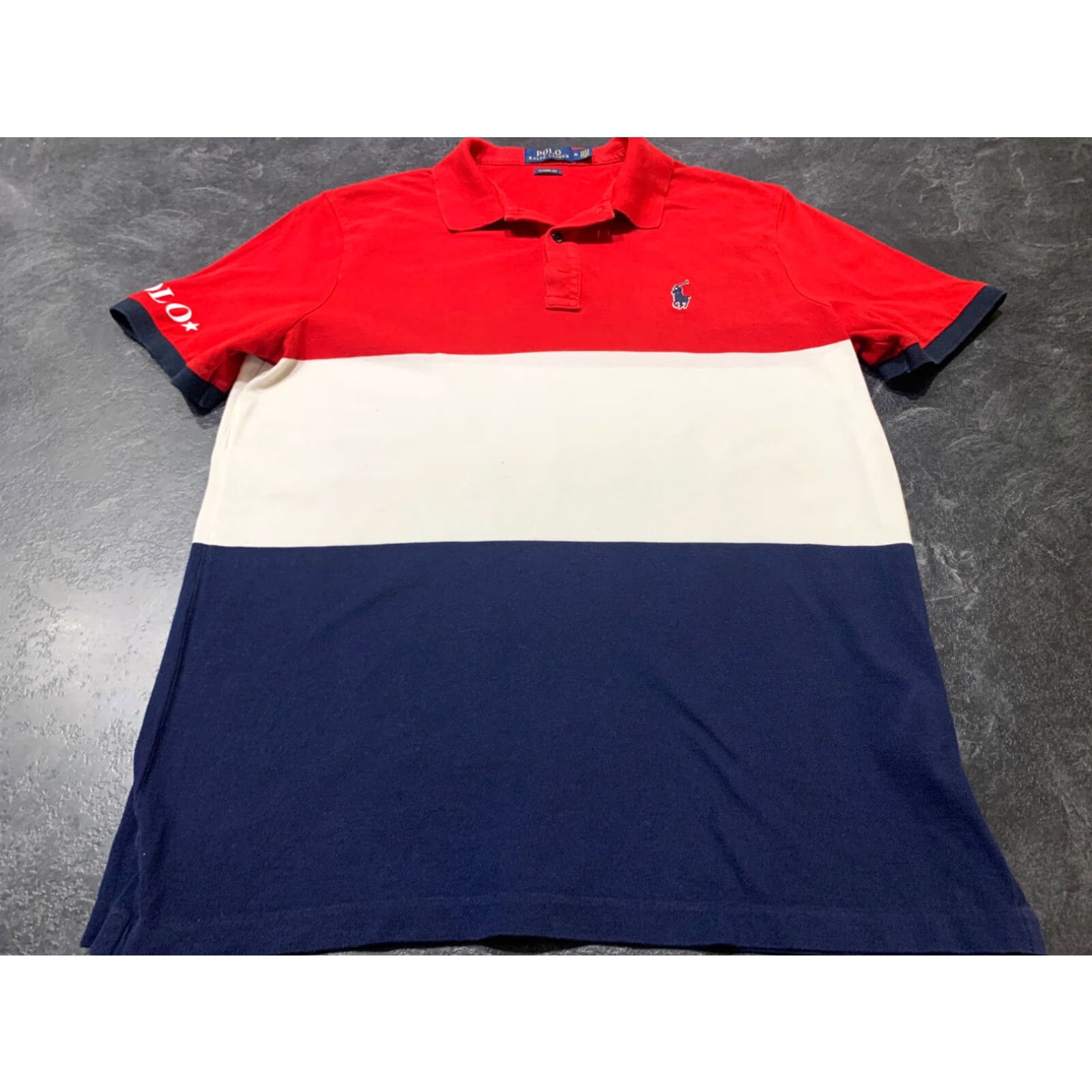 Polo Ralph Lauren VINTAGE POLO RALPH LAUREN Small Pony Spell Out Striped Polo Shirt 2010s Mens Medium Navy Blue White Red Size US M / EU 48-50 / 2 - 2 Thumbnail