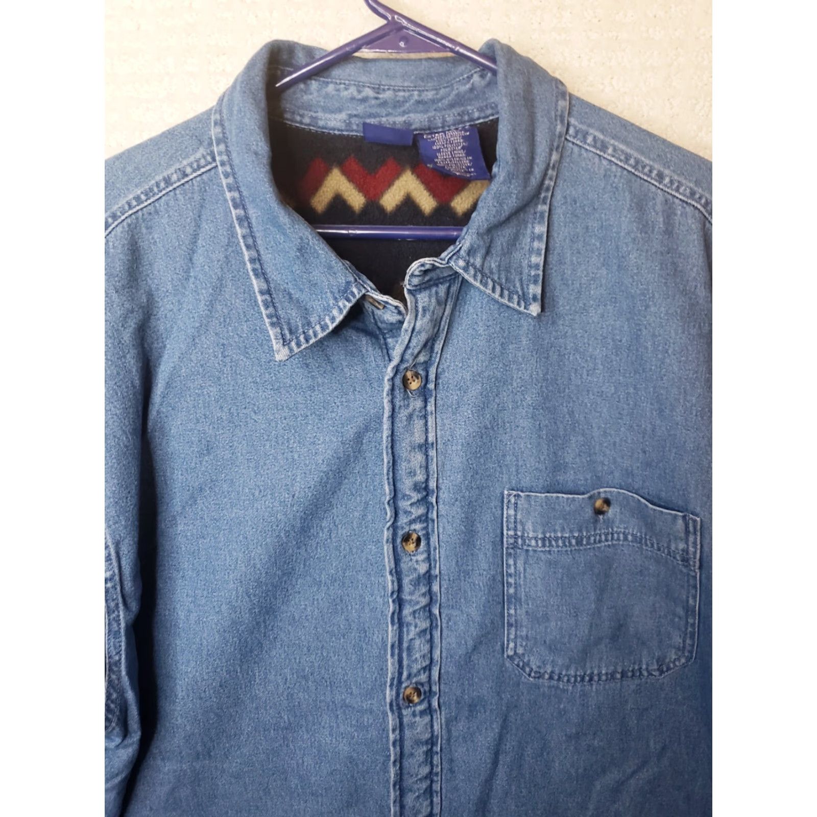 Basic Editions BASIC EDITIONS Denim Shirt Jacket XL Western Blanket Lined Quilt Lined Sleeves Shaket Jacket Blue Solid 52" Chest Regular Men XS? Size US XL / EU 56 / 4 - 4 Thumbnail