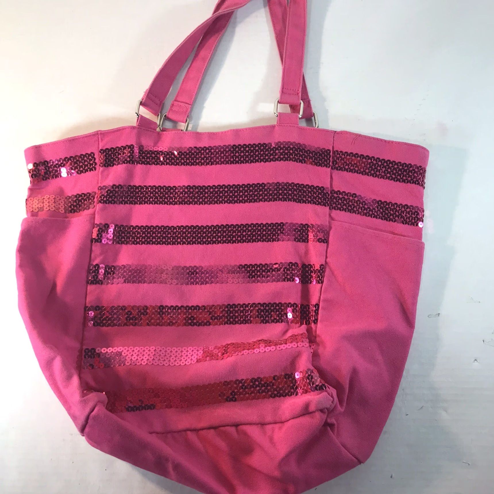 Victoria's Secret VINTAGE Victoria's Secret XL Pink Tote Bag with Sequined Detail, Lightweight Canvas, Women's Size ONE SIZE - 7 Thumbnail