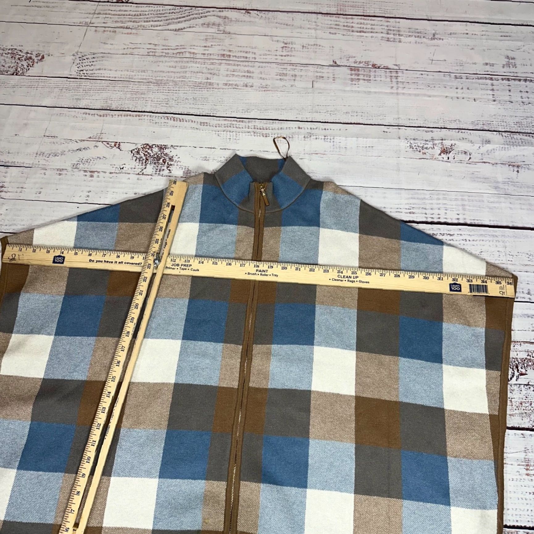 Vintage Tahari Plaid Poncho Jacket Sz S/M Light Blue Brown Zip Front Knit Women USSize S/M Size S / US 4 / IT 40 - 3 Thumbnail