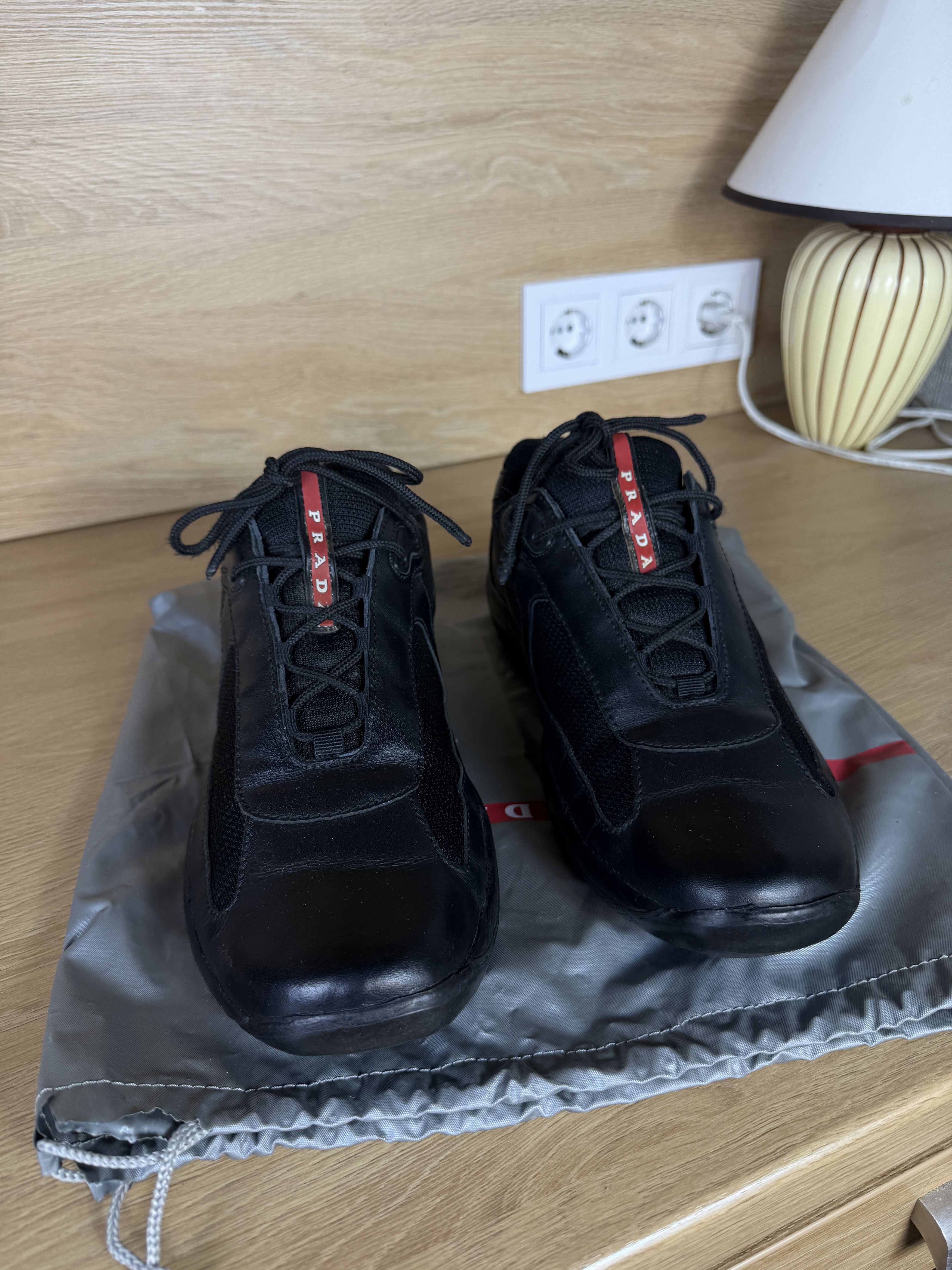 Prada Rare Prada Americas Cup Black Leather Sneakers red tab Size US 11.5 / EU 44-45 - 4 Thumbnail