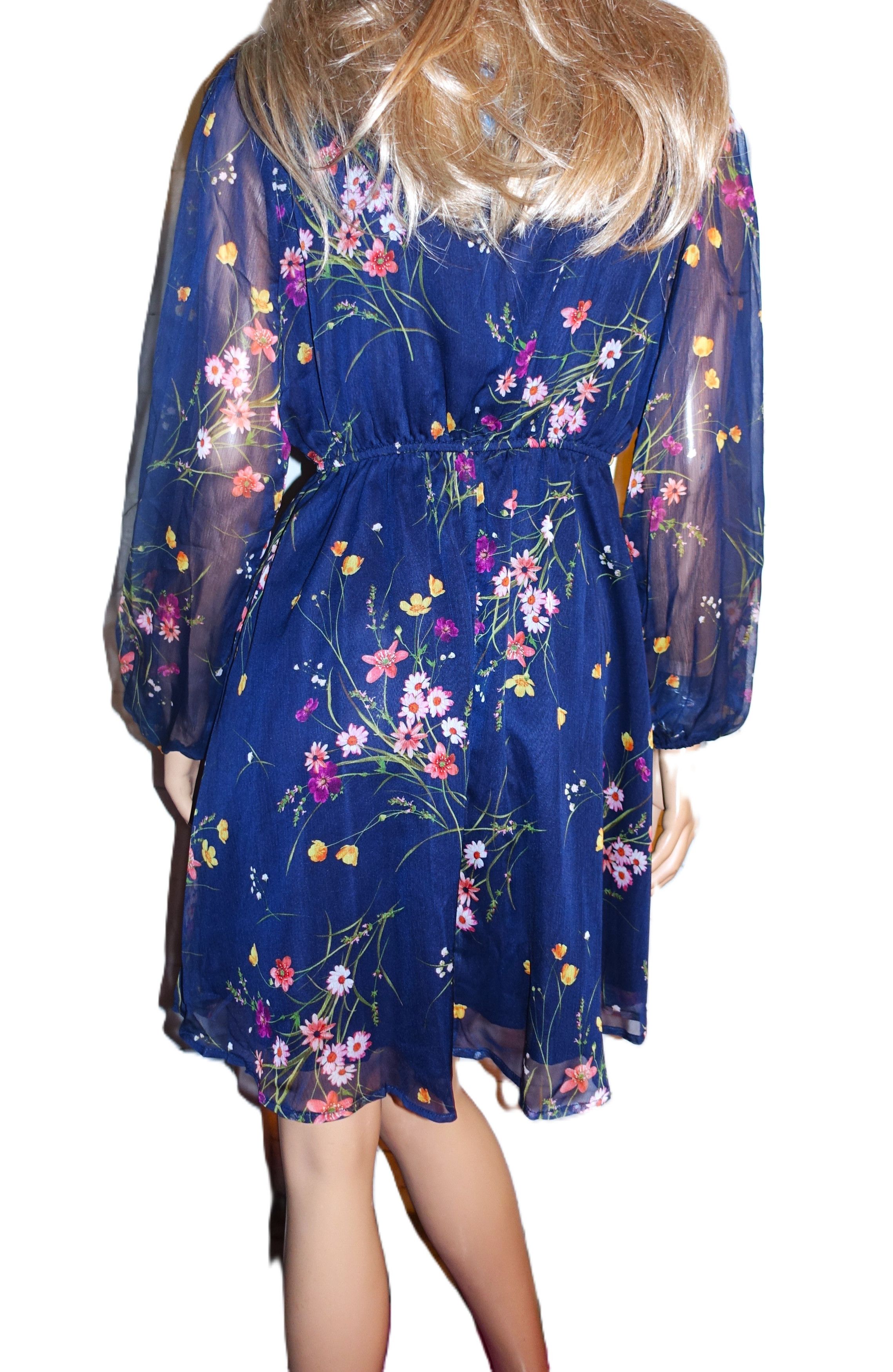 Other Cupshe Navy Blue Floral Faux Wrap Dress S NWT Size S / US 4 / IT 40 - 5 Thumbnail