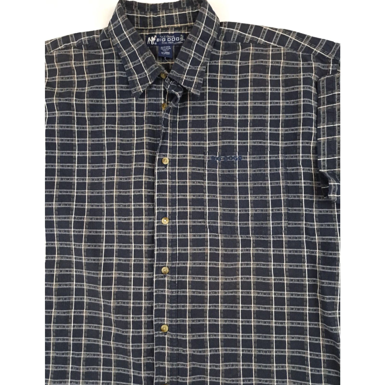 Big Dogs VINTAGE Big Dogs Shirt Chex&Stripes Blue XL Full Button Mens Short Sleeve Button-Up Casual Dog Theme Size US XL / EU 56 / 4 - 2 Thumbnail