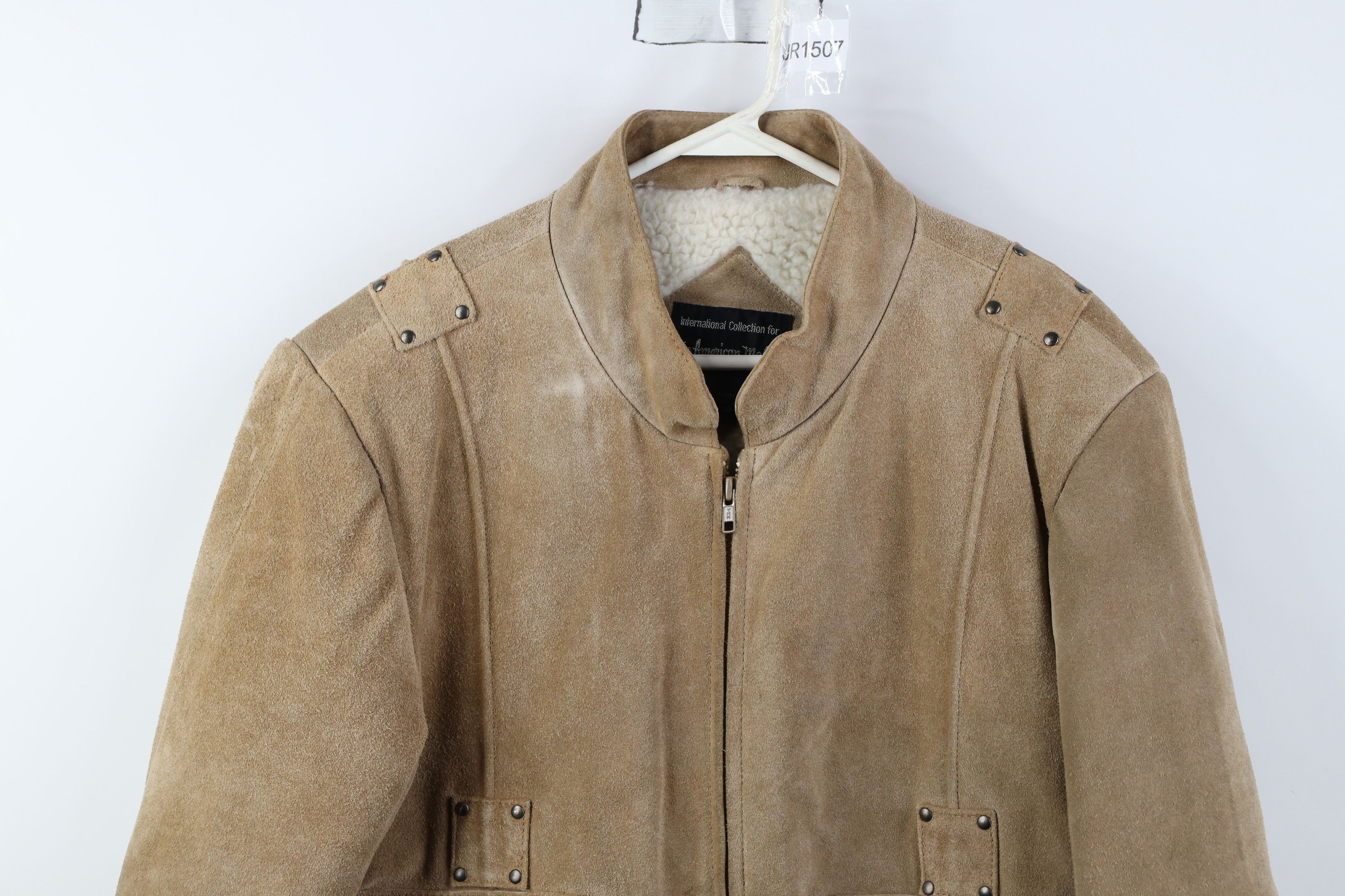 Vintage Vintage 70s Fleece Lined Suede Leather Bomber Jacket Beige Size US XXL / EU 58 / 5 - 2 Thumbnail