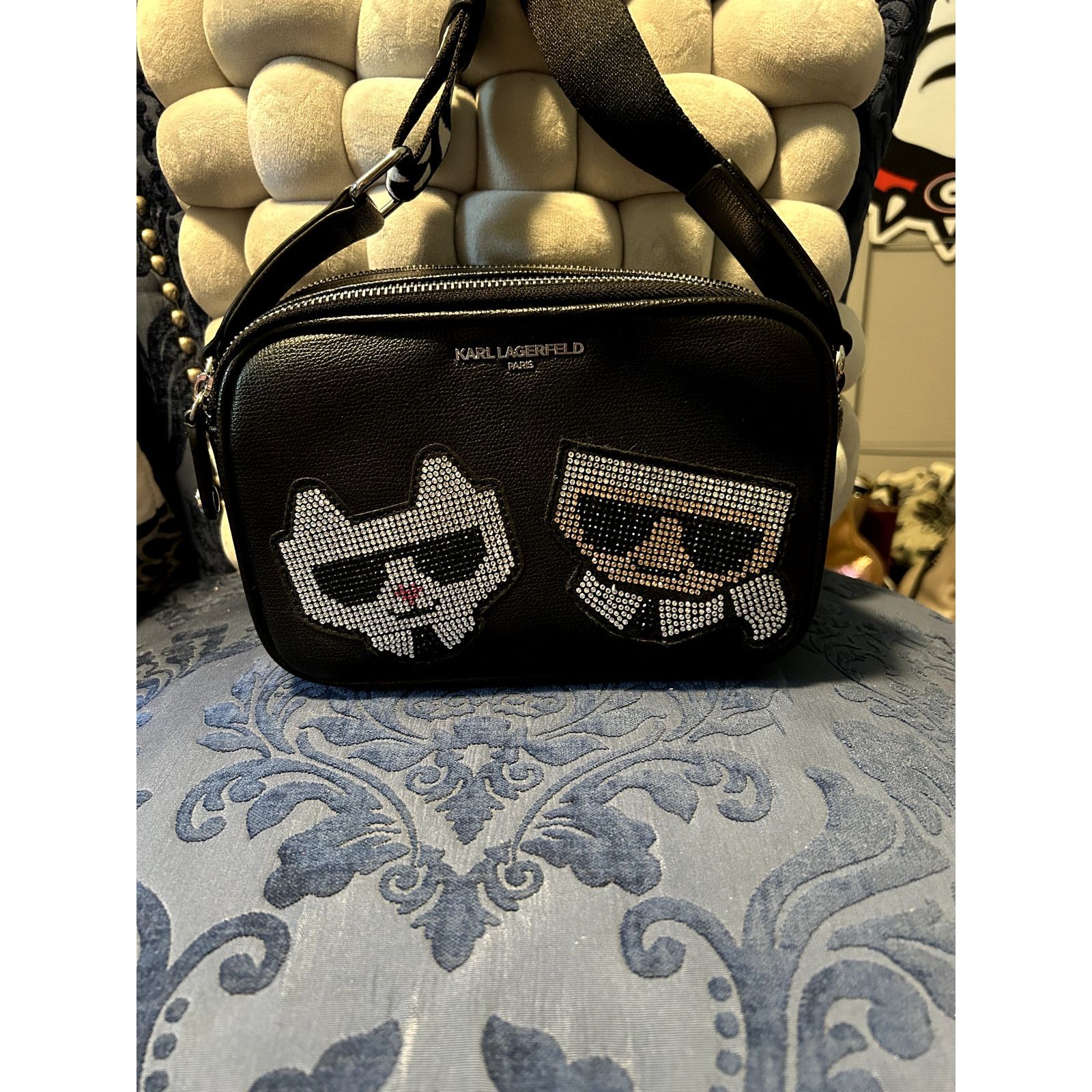 Karl Lagerfeld Karl Lagerfeld Maybelle Black Rhinestone Duo Camera Bag NWOT Size ONE SIZE - 1 Thumbnail