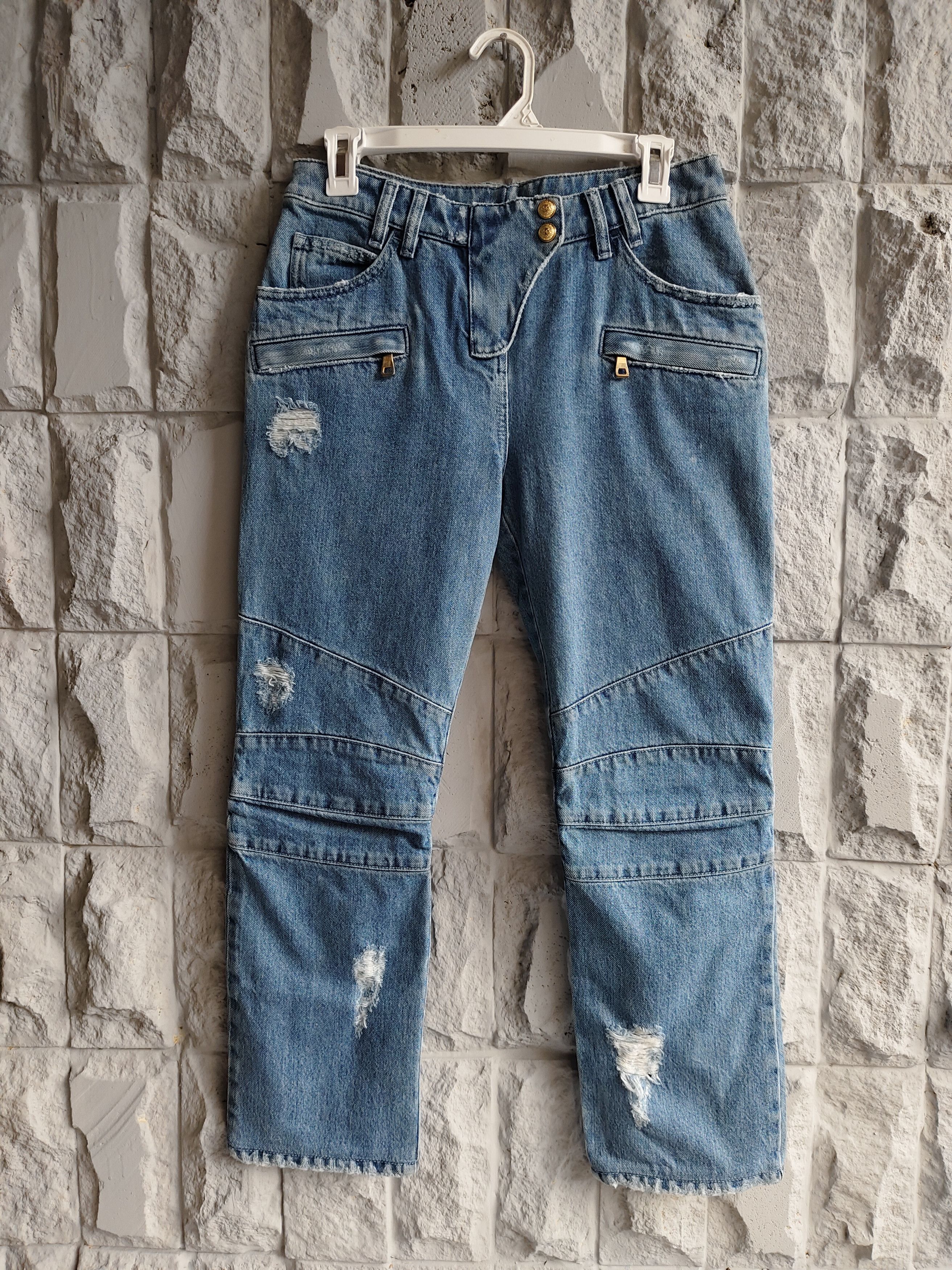 Balmain GRAIL🔥Balmain Distressed Cropped Bikers Jeans Size 28" / US 6 / IT 42 - 2 Thumbnail