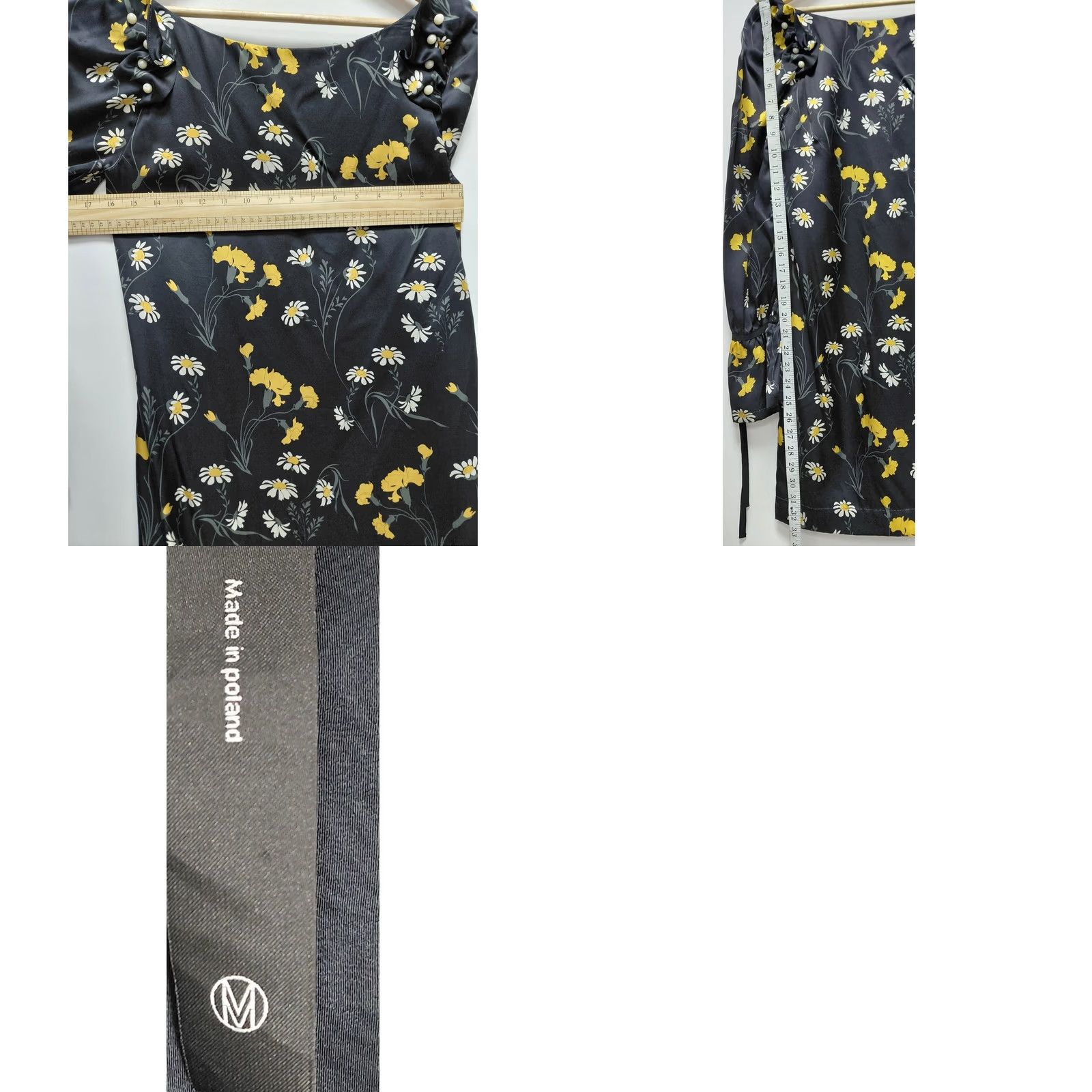 MOTHER Mother of Pearl Silk Dress Black Boat Neck Knee Length Long Sleeve Size M Women’s A-Line Sheath Floral 100% Silk Button Dry Clean Only Girls? Size M / US 6-8 / IT 42-44 - 8 Thumbnail