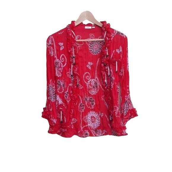 Agora Vtg 80's Red Crinkle Blouse Top Sz S Red Ruffled Butterfly B Size S / US 4 / IT 40 - 8 Thumbnail