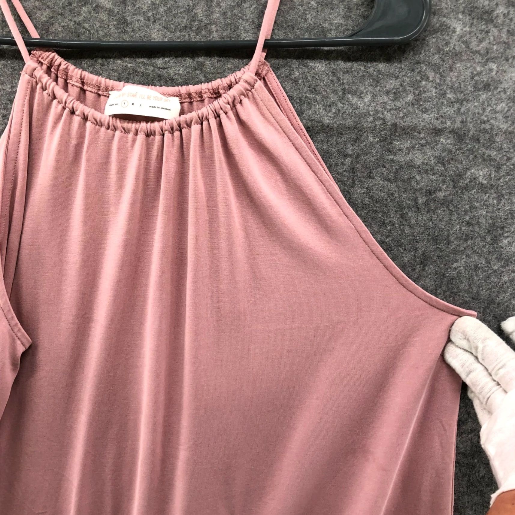 Vintage If You Be My Star I'll Be Your Sky Pink Modal Blend High Neck Cami Dress S Women's Casual Sleeveless Knit Short Dress Size S / US 4 / IT 40 - 6 Thumbnail