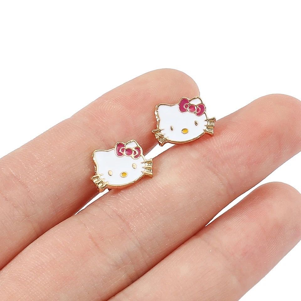 Jewelry Hello Kitty Kawaii Kitty Cat Small Earrings Studs Size ONE SIZE - 4 Thumbnail