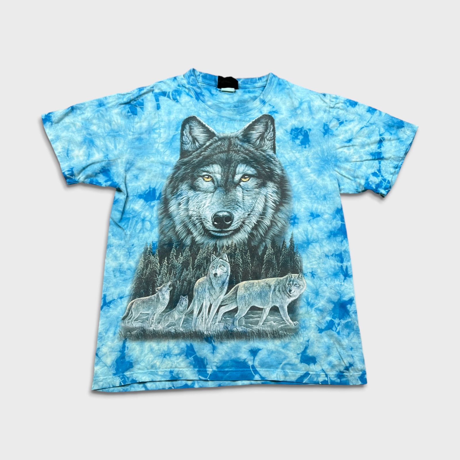 Vintage VTG 90s Wolf Animal Large Acid Wash Nature Full Print Tee Size US L / EU 52-54 / 3 - 1 Thumbnail