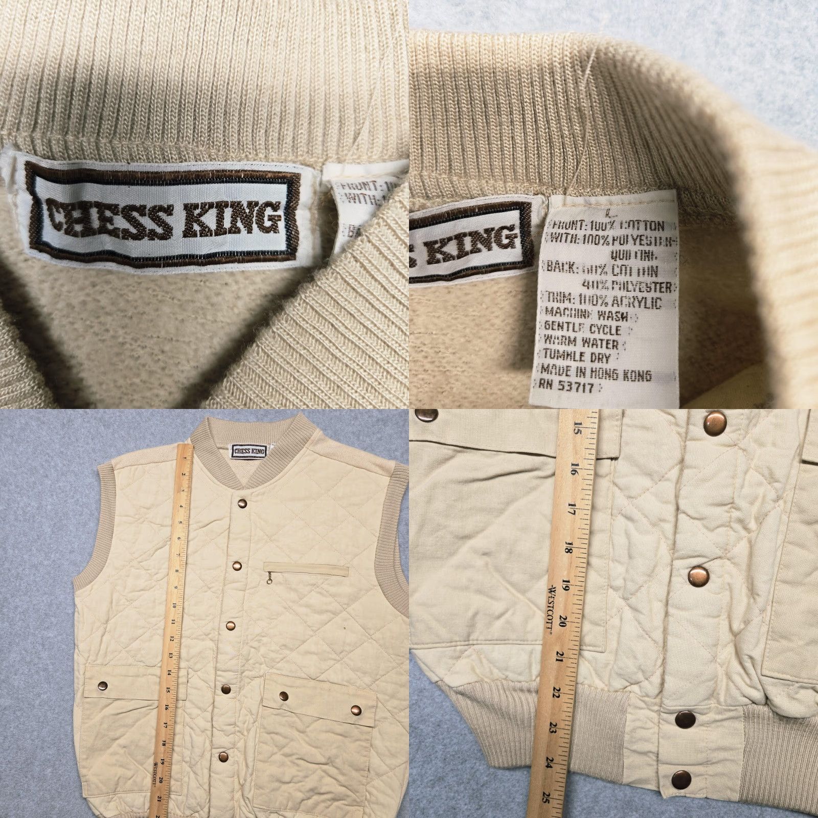 Vintage VINTAGE Chess King Beig e Cotton Quilted Vest Mens Large Pockets Snap Zipper Workwear 80s Size US L / EU 52-54 / 3 - 8 Thumbnail