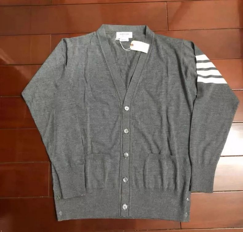 Thom Browne Thom Browne Gray Striped Cashmere Cardigan - dmc Size US M / EU 48-50 / 2 - 1 Thumbnail