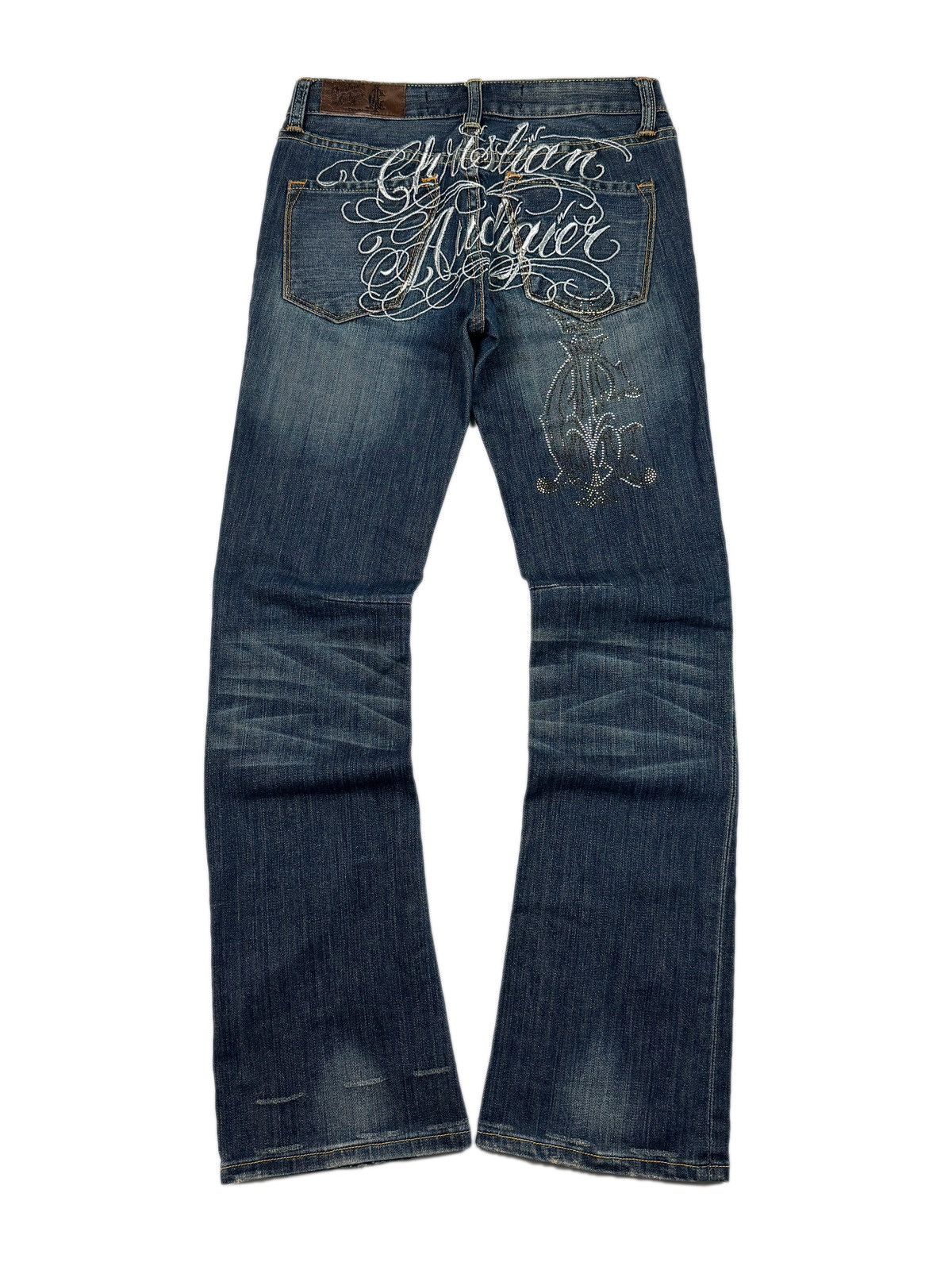 image of Vintage Christian Audigier All Embroidered Distressed Jeans in Denim, Women's (Size 27)
