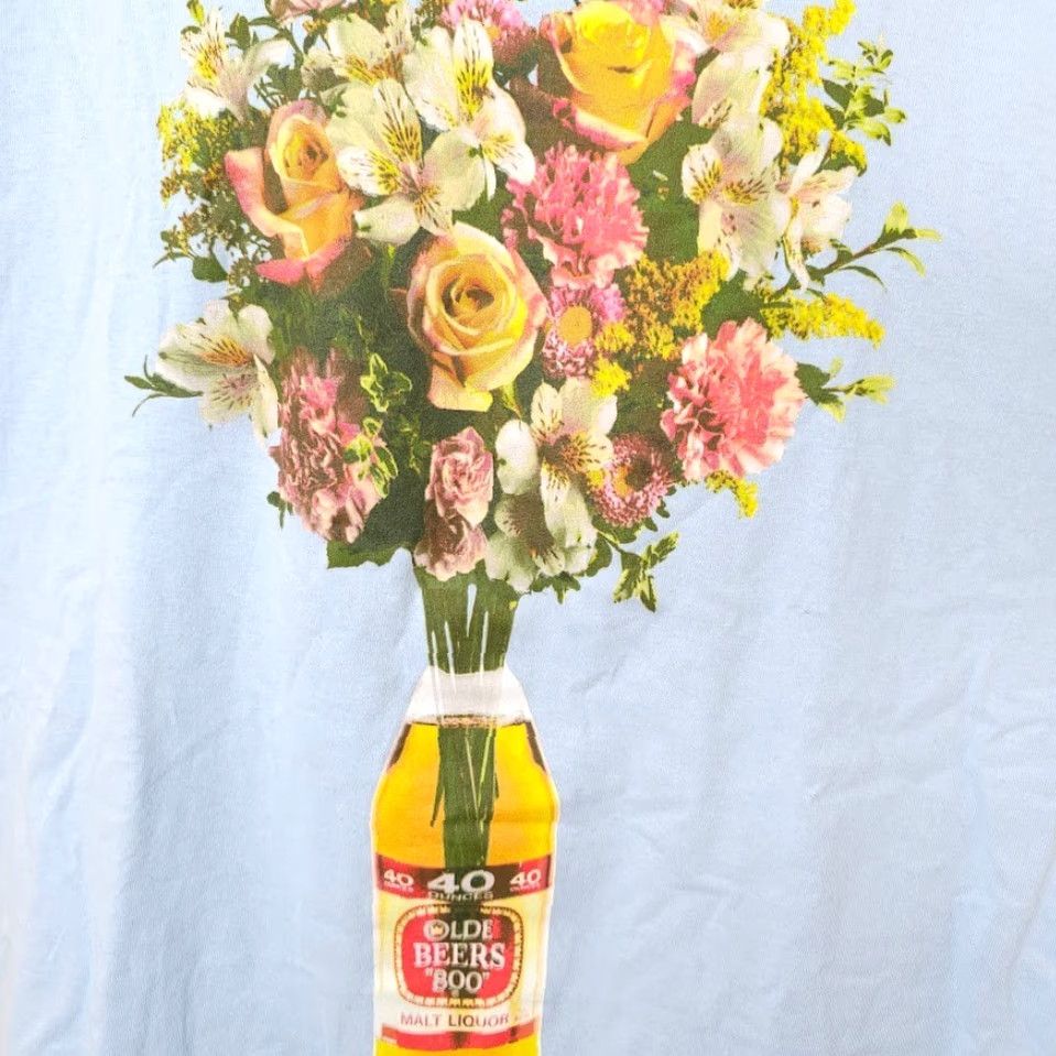 Vintage Beer T Shirt Mens XL Blue 40 Oz Olde English E 800 Flowers Bouquet Made In USA Shirt Mens USA Size US XL / EU 56 / 4 - 3 Thumbnail