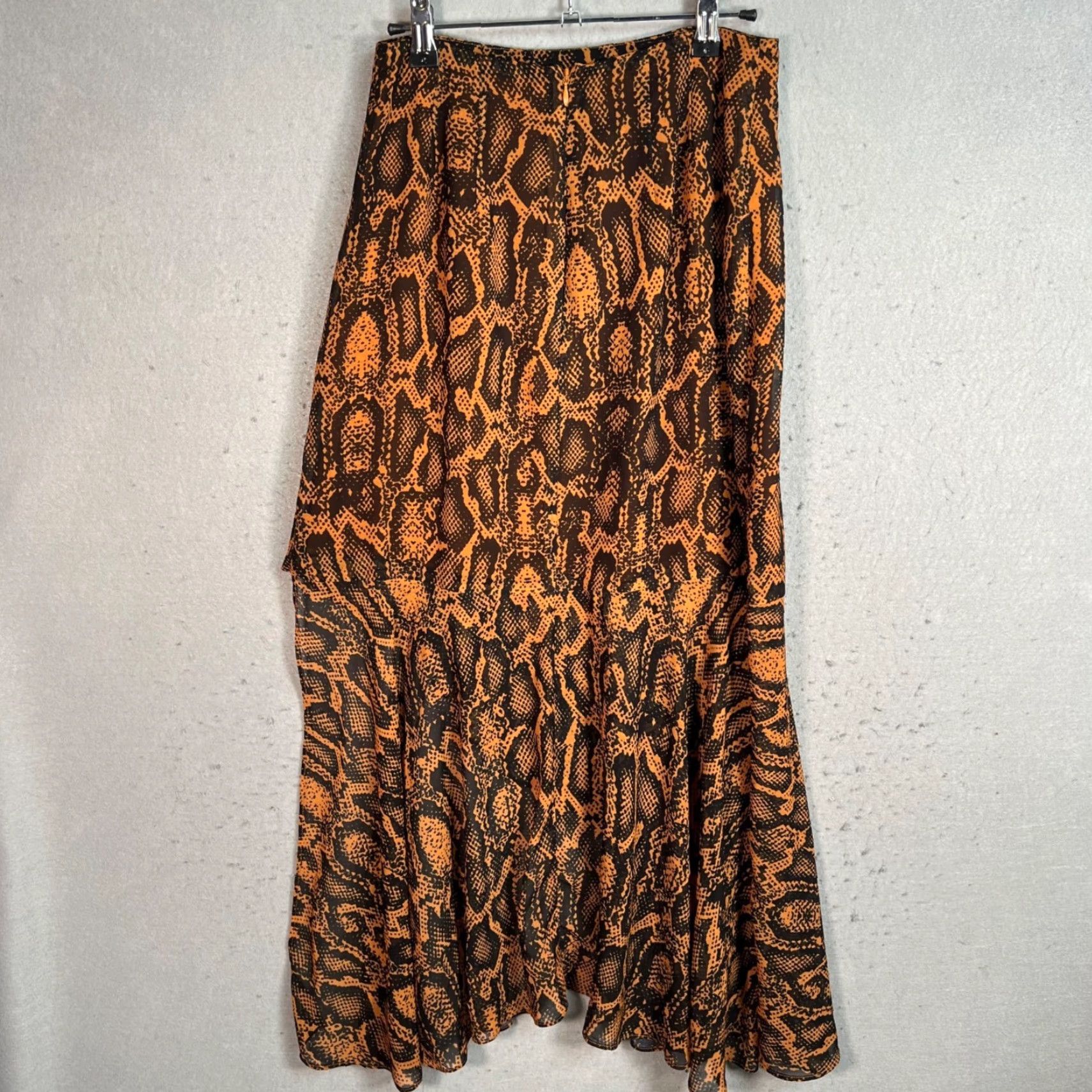 Vintage Finders Keepers Skirt Womens Size 4 Asymmetrical Snake Print Polyester Midi Orange Size 27" / US 4 / IT 40 - 2 Thumbnail