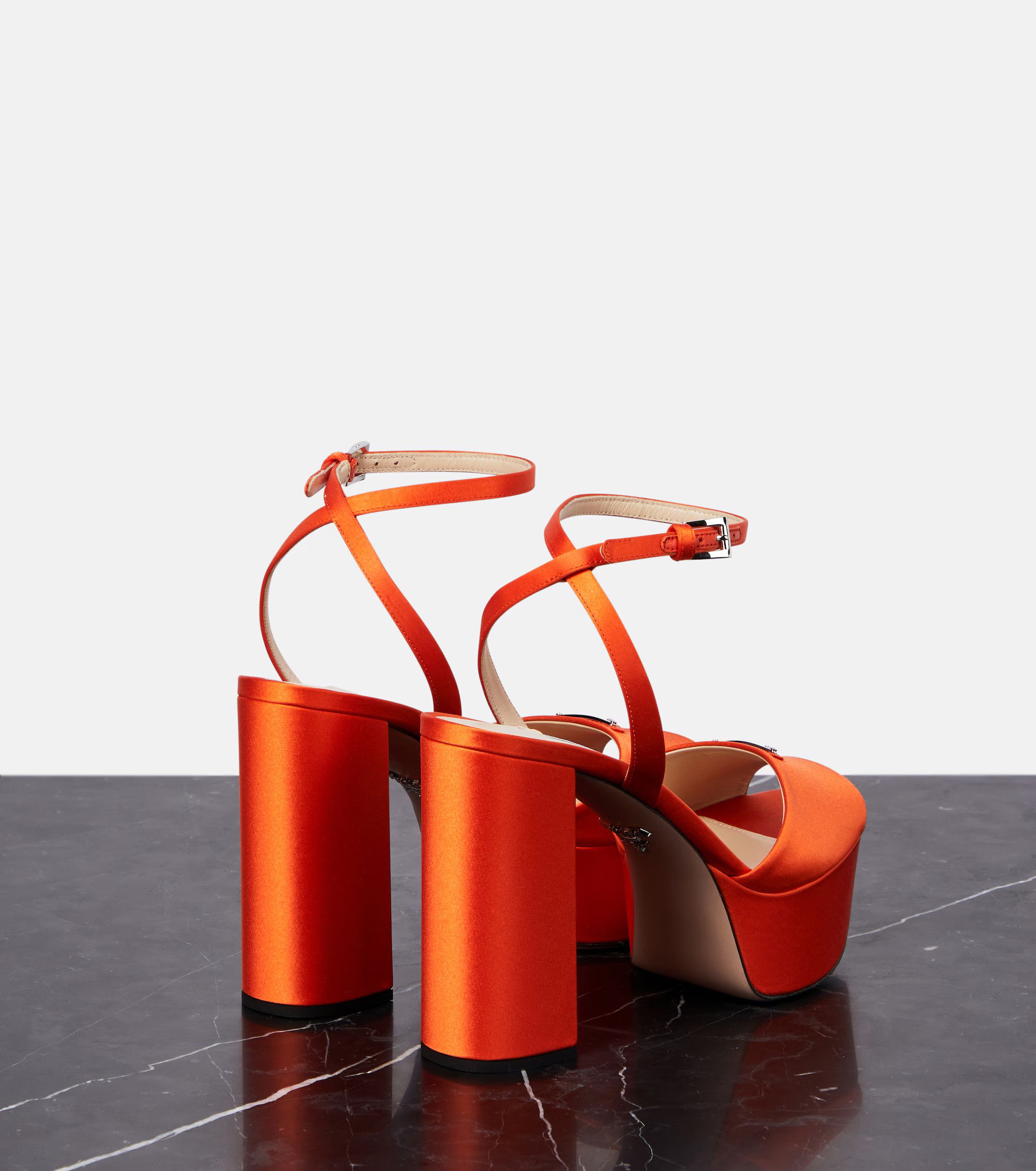 Prada o1w1db11124 Logo-Plaque Satin Platform Sandals in Orange Size US 10 / IT 40 - 4 Thumbnail
