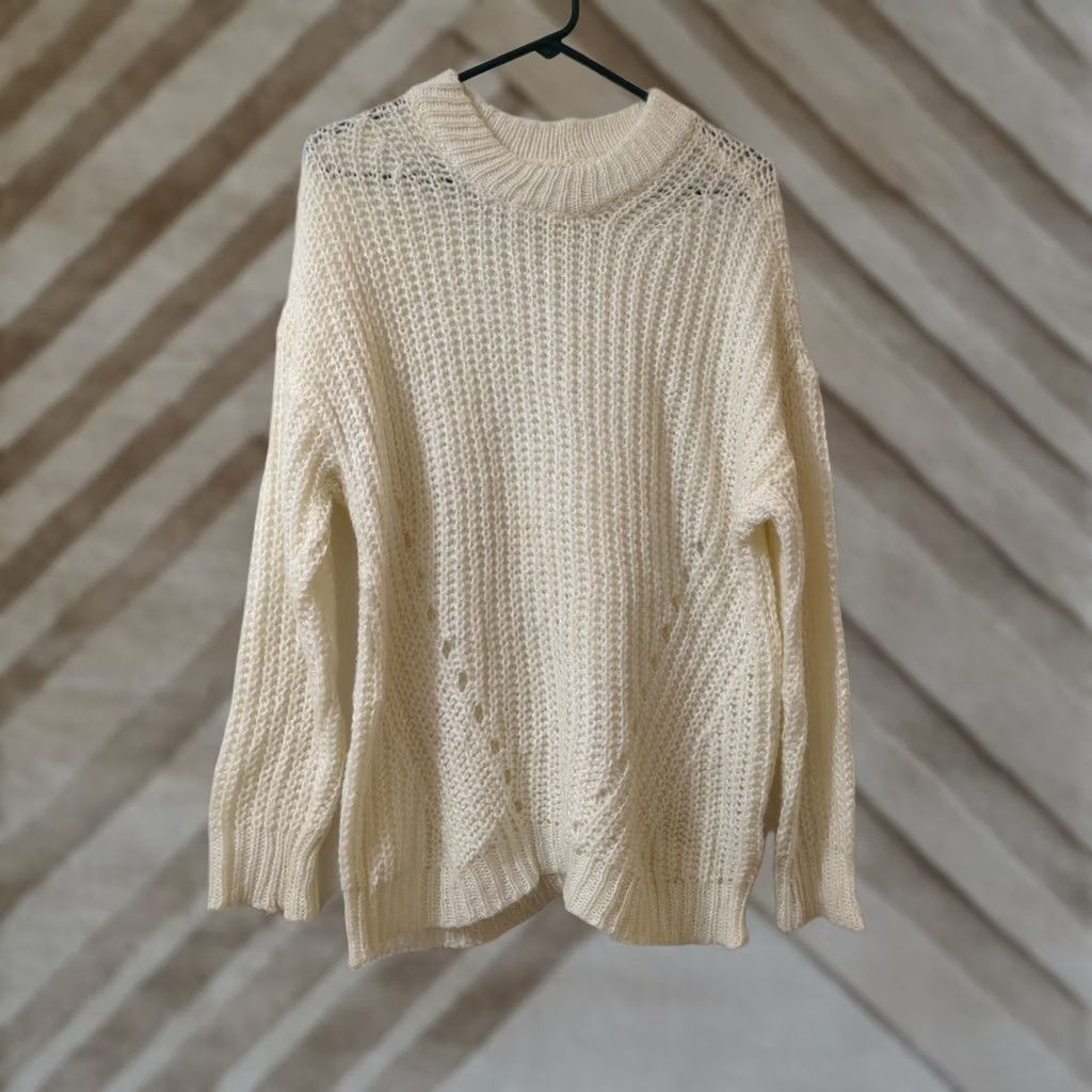 American Eagle Outfitters American Eagle Outfitters Sweater Shirt Knit Crew Neck Long Sleeve Oversized Ivory XS Womens Size XS / US 0-2 / IT 36-38 - 1 Thumbnail