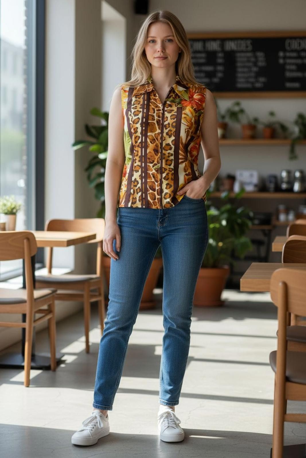 Other Vintage Silkland Sleeveless Zip-Up Top w/Animal/Floral Print Size M / US 6-8 / IT 42-44 - 2 Thumbnail