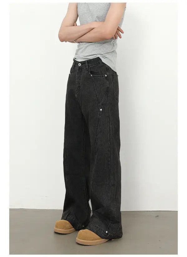 Japanese Brand VIBE Trendy retro patchwork loose flared straight jeans Size US 32 / EU 48 - 4 Thumbnail