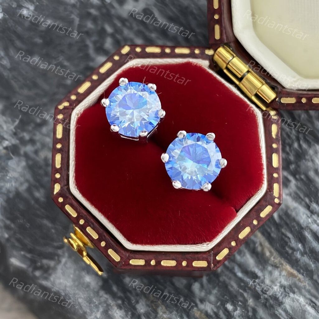 Other NEW 2ct. Royal Blue Moissanite Solitaire Stud Earrings Size ONE SIZE - 3 Thumbnail