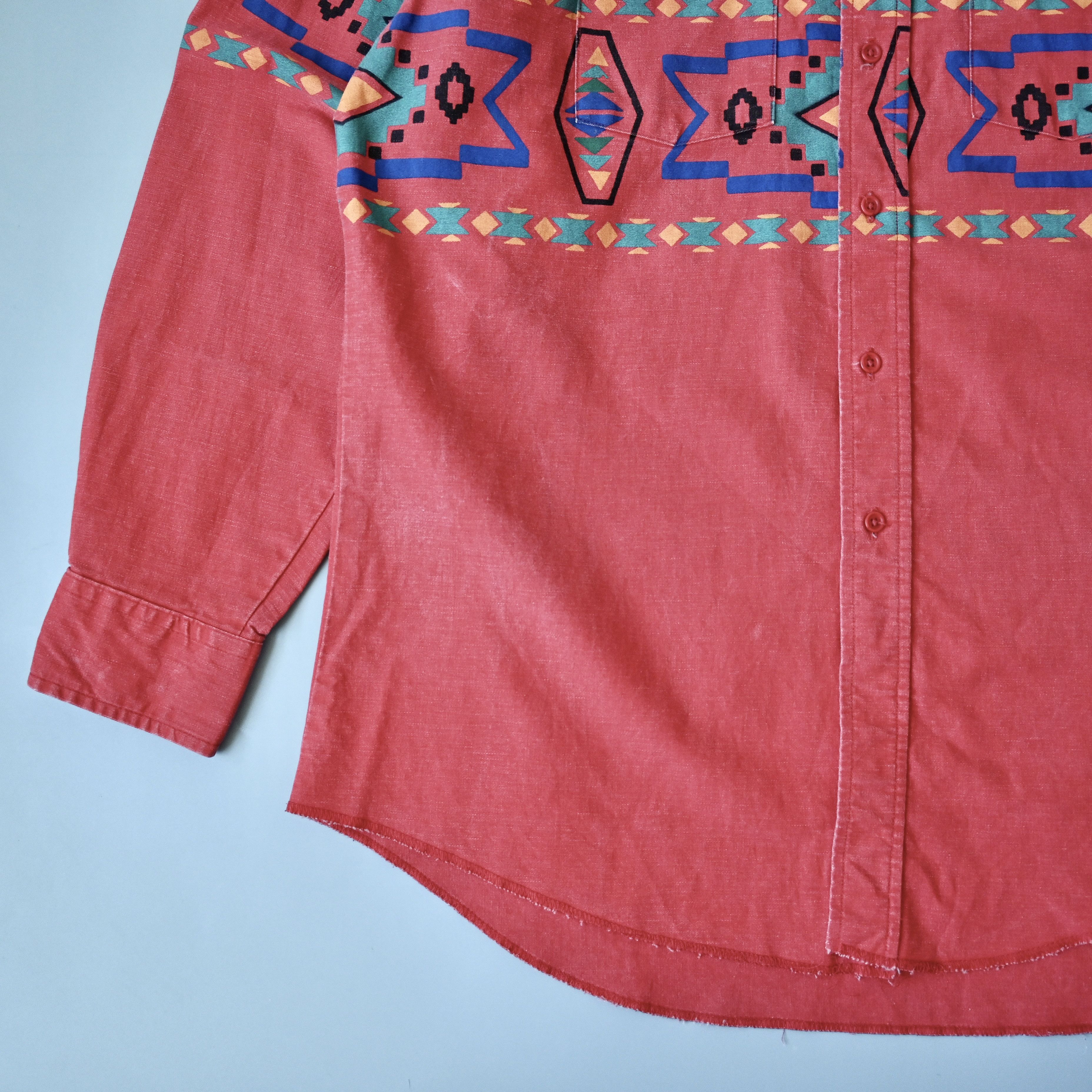 Vintage VTG Wrangler Brushpopper shirt Aztec Navajo poppy red 17.5 Size US XL / EU 56 / 4 - 4 Thumbnail