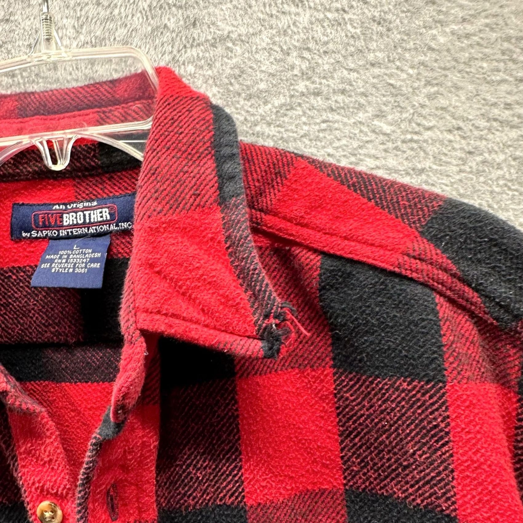Vintage Five Brothers Flannel Shirt Adult Large Red Black Heavy Cotton Mens Work 80s Size US L / EU 52-54 / 3 - 4 Thumbnail
