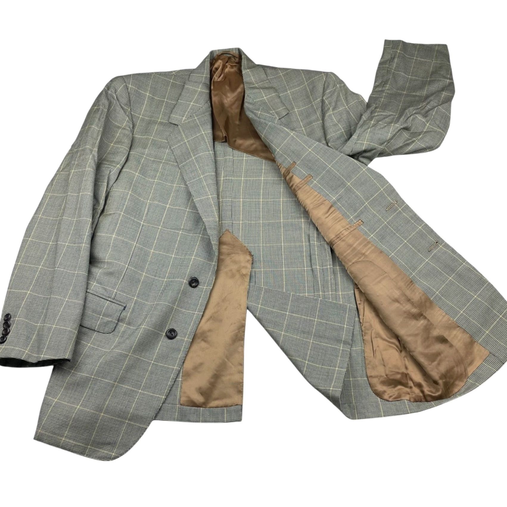 Vintage Oxxford Clothes Men’s Wool 2-Button Blazer Navy/Beige Windowpane Plaid 44R Size 44R - 3 Thumbnail