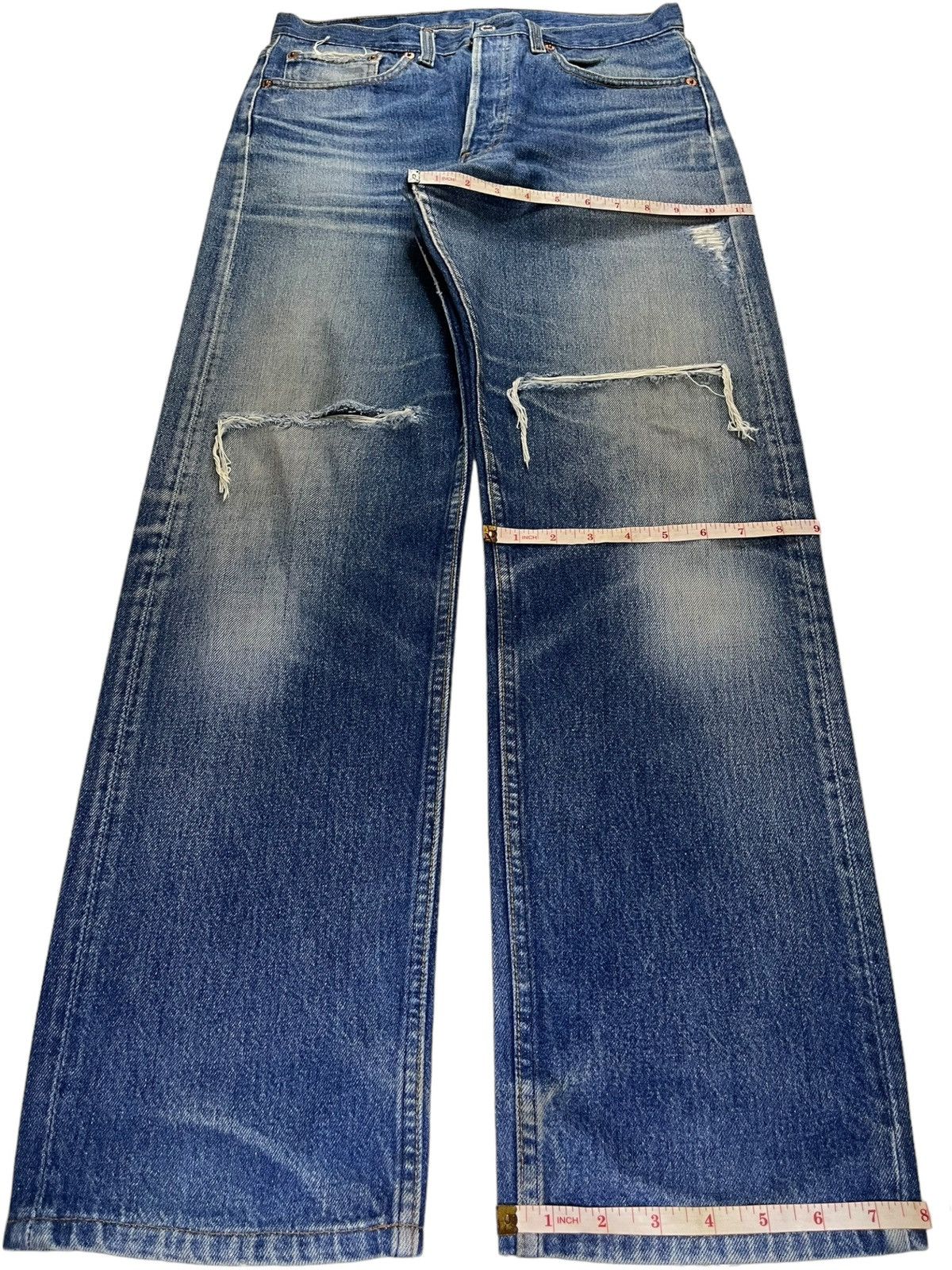 Levi's × Levi's Vintage Clothing Vintage 80s Levis 501 Blue Wash Distress Ripped Loose Jeans Size US 31 - 13 Thumbnail