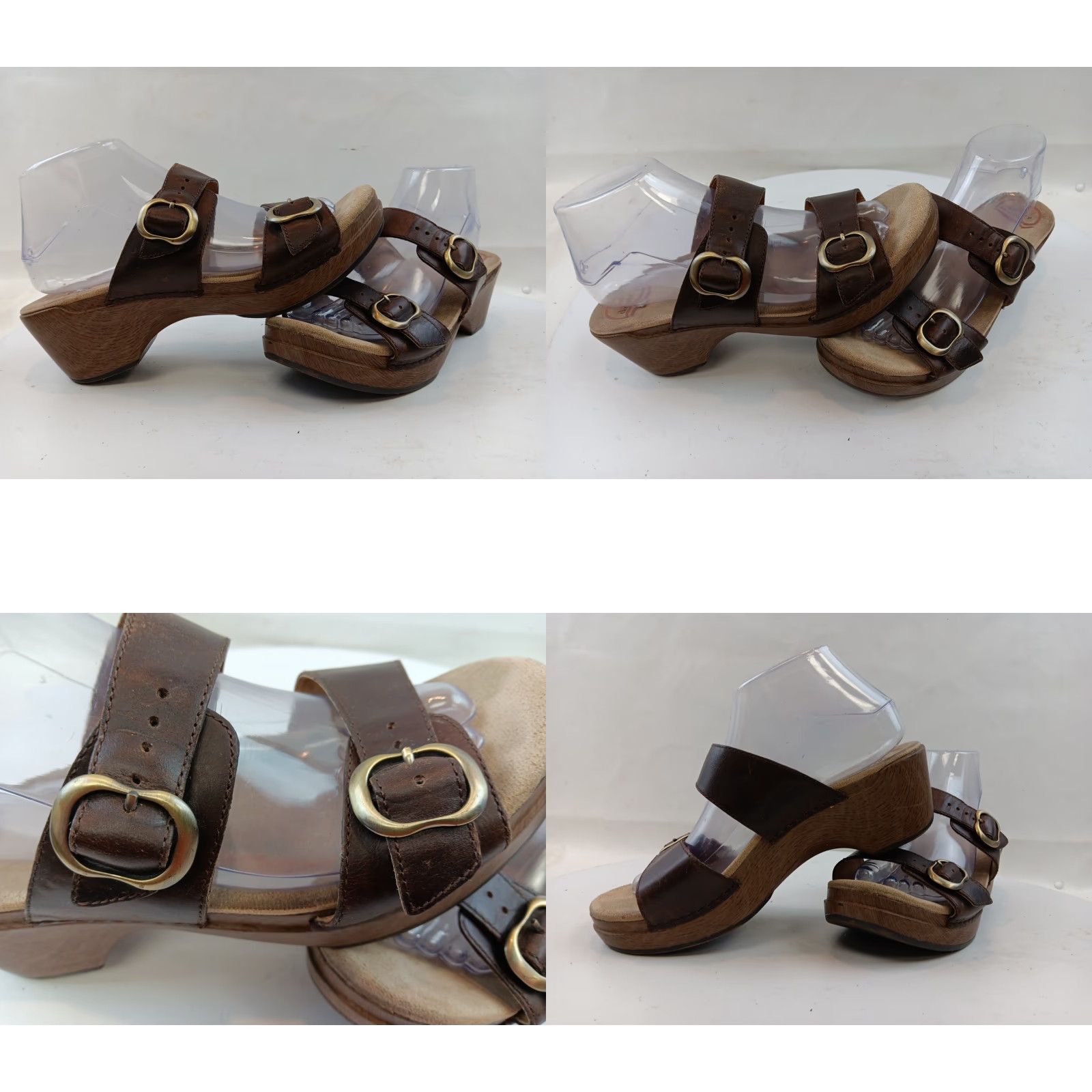 Dansko Dansko Women's Sandals Brown Leather Slide Mule Dual Buckles Open Toe Wedge Strappy Size US 10 / IT 40 - 9 Thumbnail