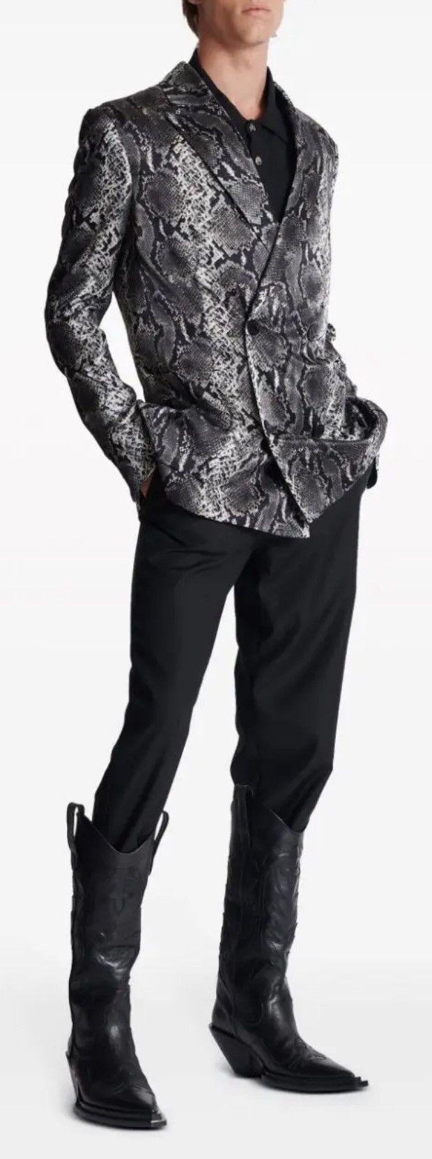 Balmain Balmain Double Breasted Silk Snake Print Blazer Jacket Sz 56 Size 54R - 8 Thumbnail