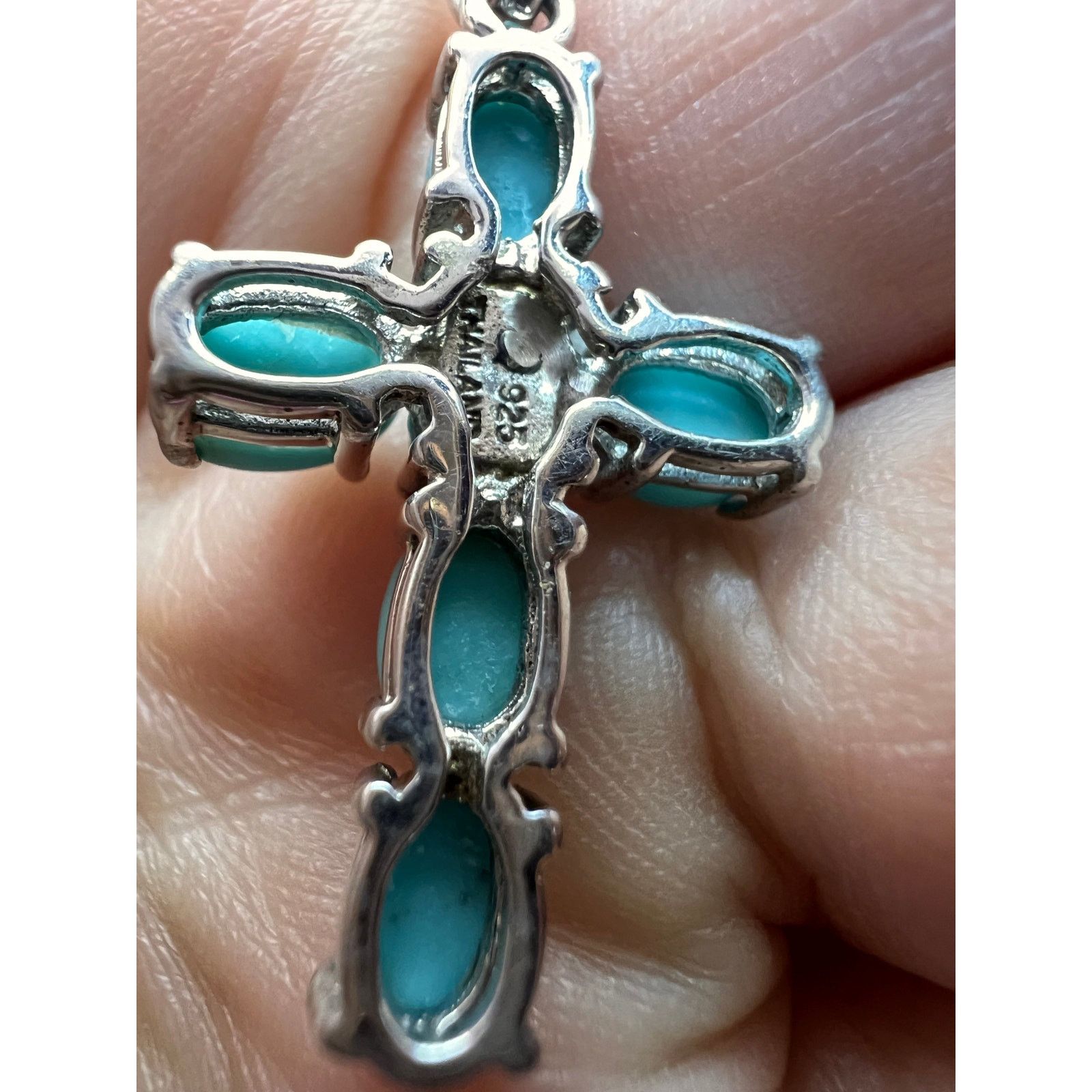 Other Turquoise cross pendant and chain in rhodium over sterling Size ONE SIZE - 7 Thumbnail