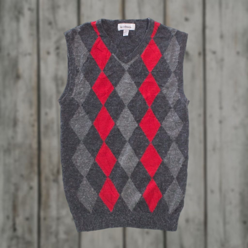 Vintage VINTAGE Le Chateau Vest X-Small Gray Argyle Red Diamond Pattern Sleeveless Size US XL / EU 56 / 4 - 1 Thumbnail