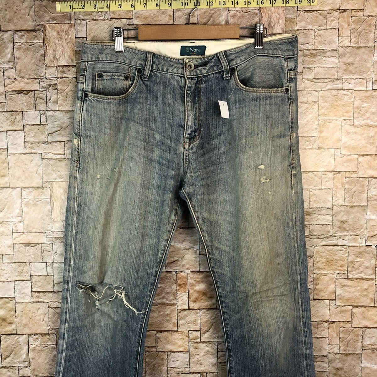 Japanese Brand Navy Blue Distressed ripped Denim Pants #A1041 Size US 33 - 5 Thumbnail