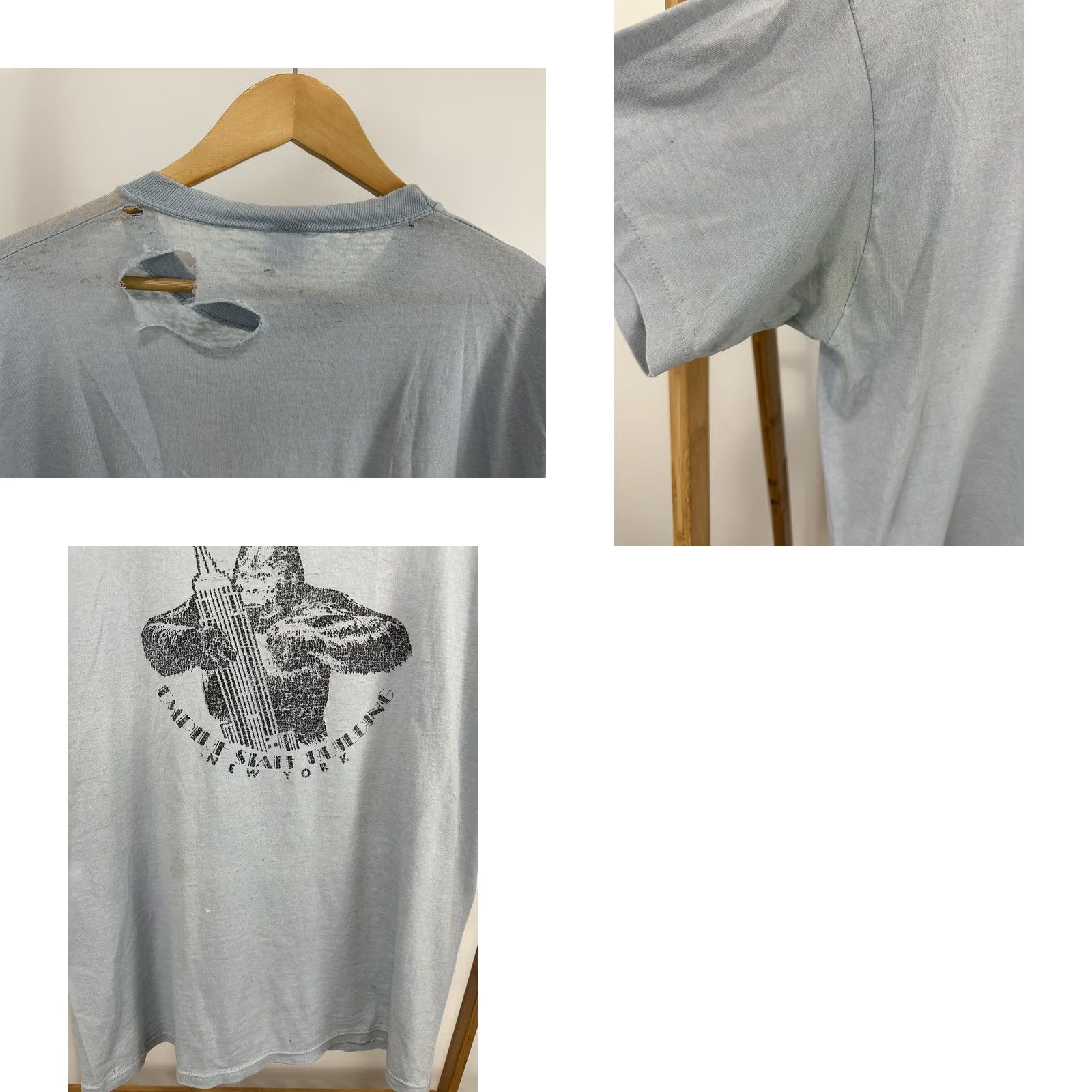Jerzees VTG 80s Empire State New York King Kong Worn Thrashed Thin Burnout T-Shirt L Shirt Mens Blue N/A Size US L / EU 52-54 / 3 - 8 Thumbnail
