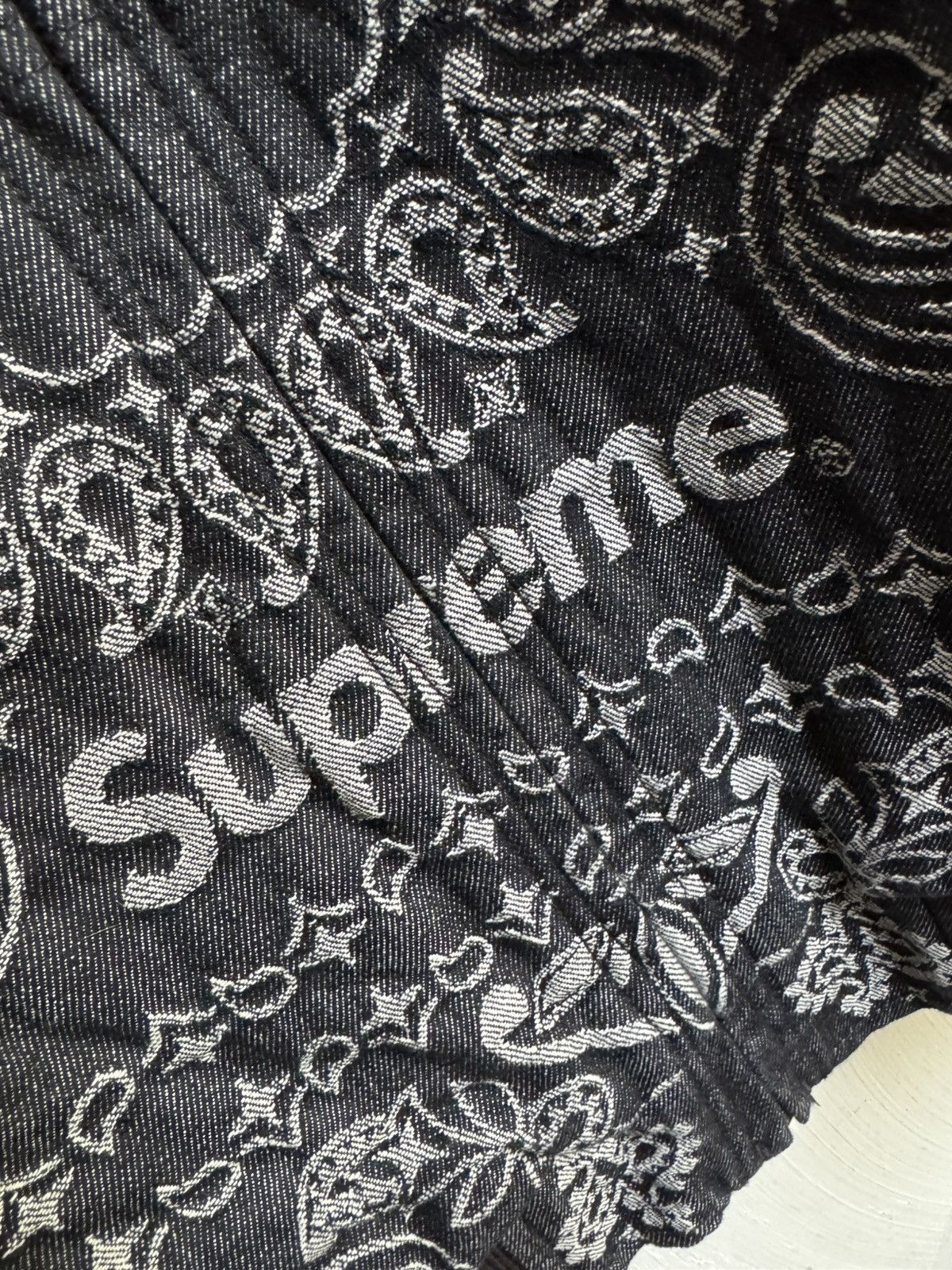 Supreme Bandana Jacquard Denim Hooded Work Jacket Black