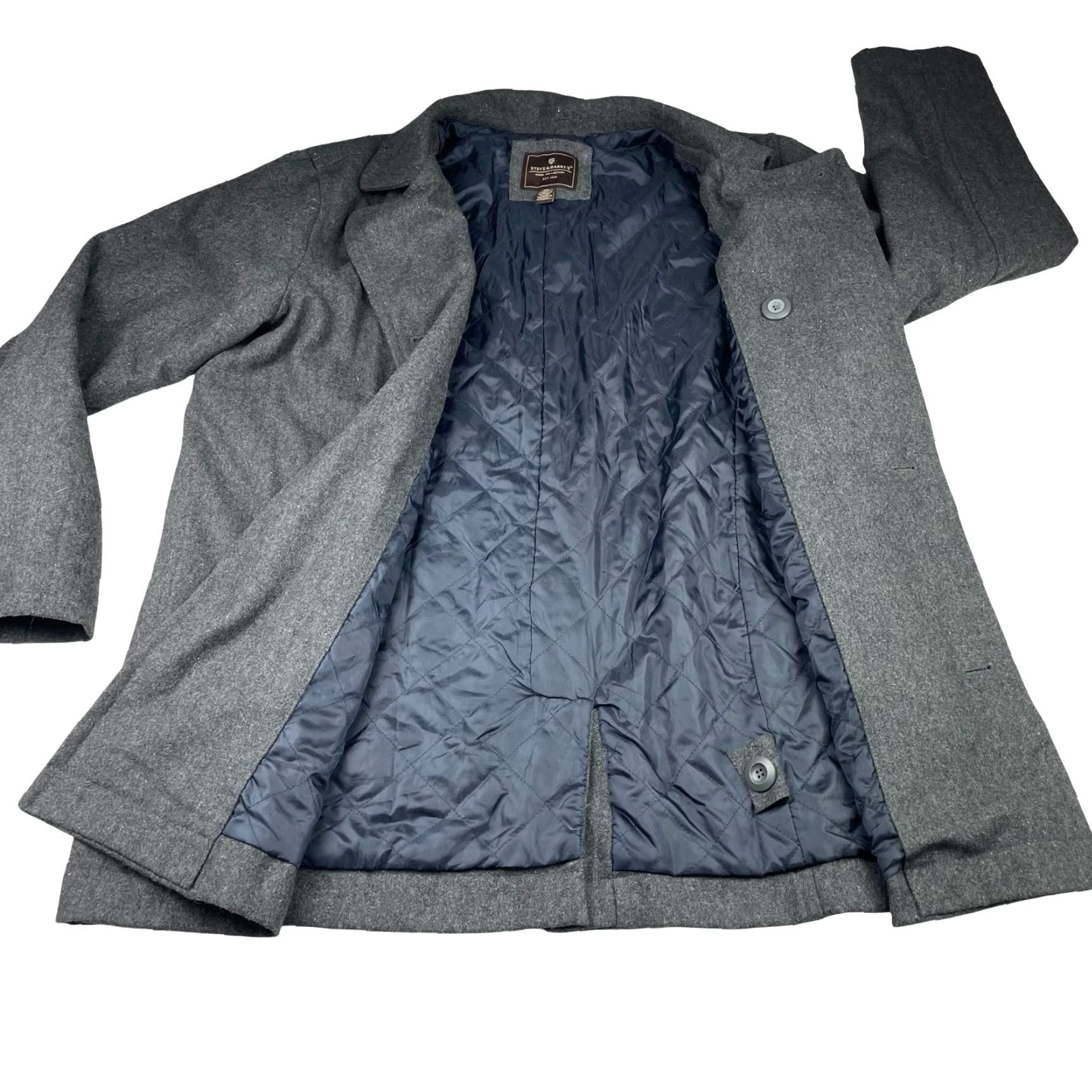 Vintage Steve & Barry's Men's Coat Pea Coat Wool Double Breasted Quilted Lining Gray XL - Regular Fit, 6-Button Front, Polyester/Wool Blend, Vintage: No Size US XL / EU 56 / 4 - 3 Thumbnail