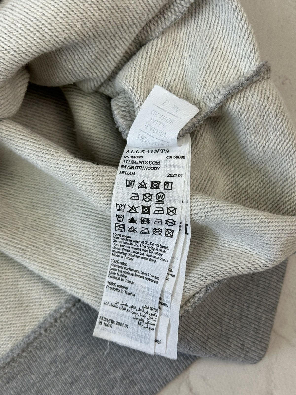 Allsaints Allsaints Raven Grey Logo Hoodie Size US L / EU 52-54 / 3 - 7 Thumbnail