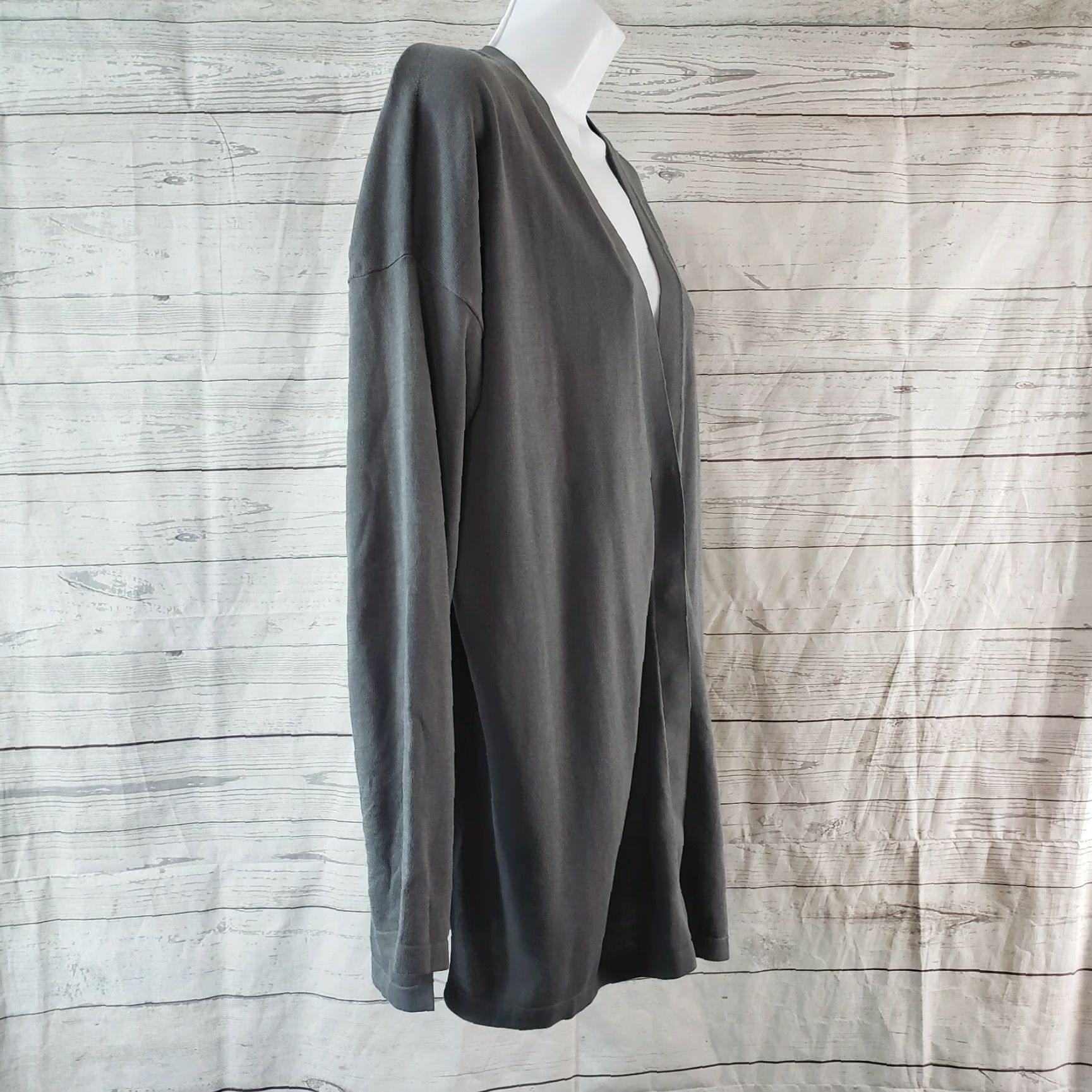 Vintage Pure Jill Cardigan Womens Button Front Gray Cotton Blend Petite Medium PM V-Neck Long Sleeve Knit Sweater Size M / US 6-8 / IT 42-44 - 3 Thumbnail