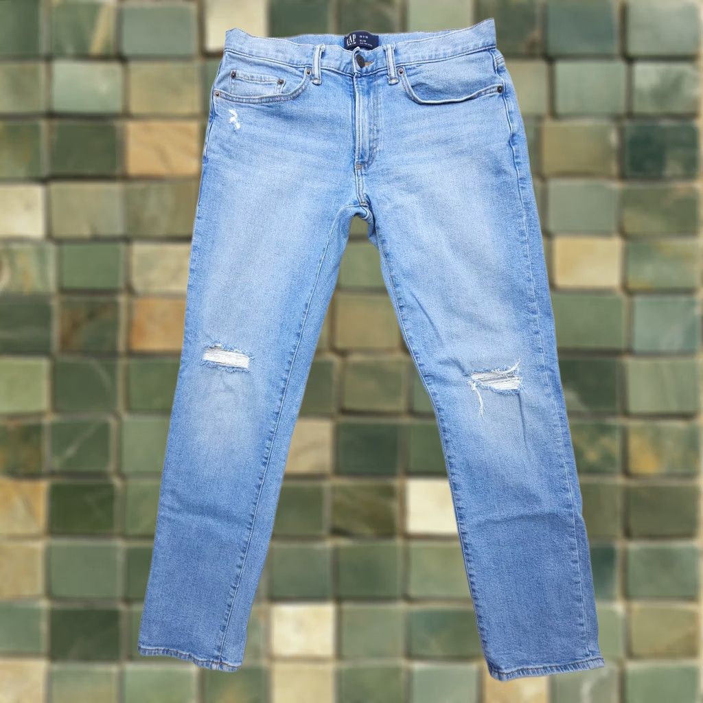 Gap Gap Jeans Mens 32 x 30 Distressed Blue Slim Stretch Denim 5-Pocket Straight Regular Size US 32 / EU 48 - 1 Thumbnail