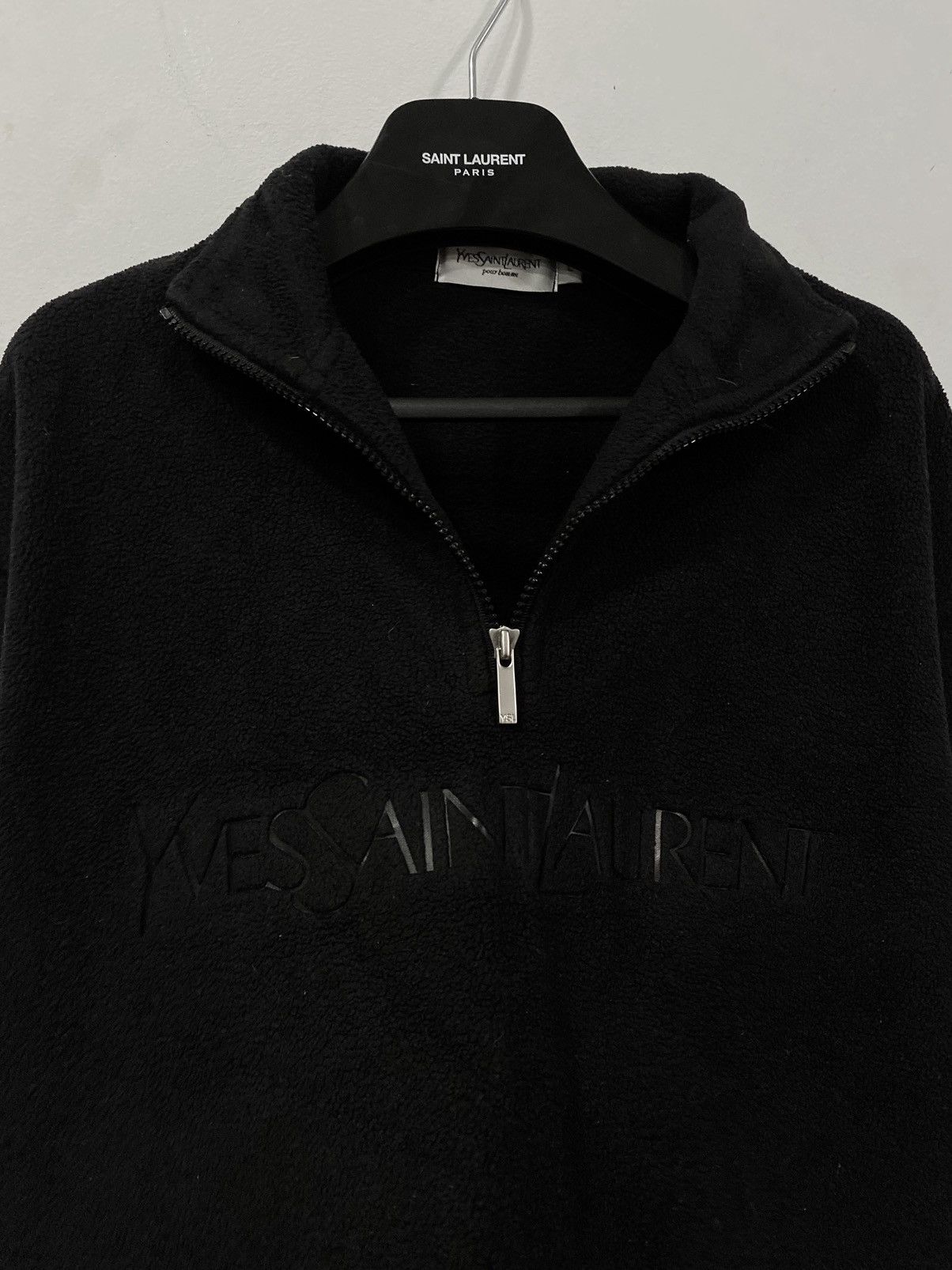 Yves Saint Laurent Fleece Black YSL Sweatshirt 1/4 Quarter Zip Big Logo Sweater Size US L / EU 52-54 / 3 - 4 Thumbnail