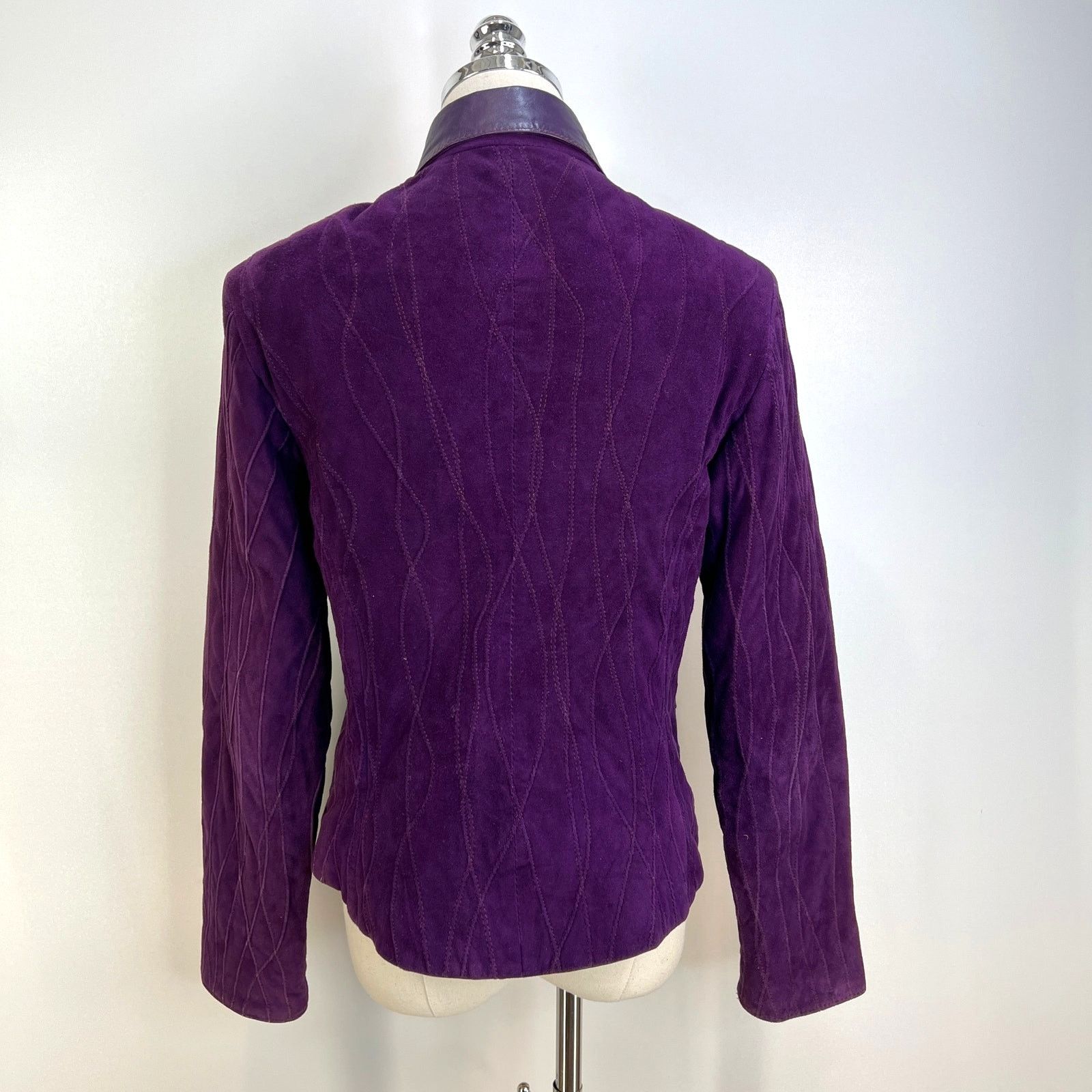 Vintage Gloria Lopez Sauque Suede Leather Jacket Purple Size M / US 6-8 / IT 42-44 - 10 Thumbnail
