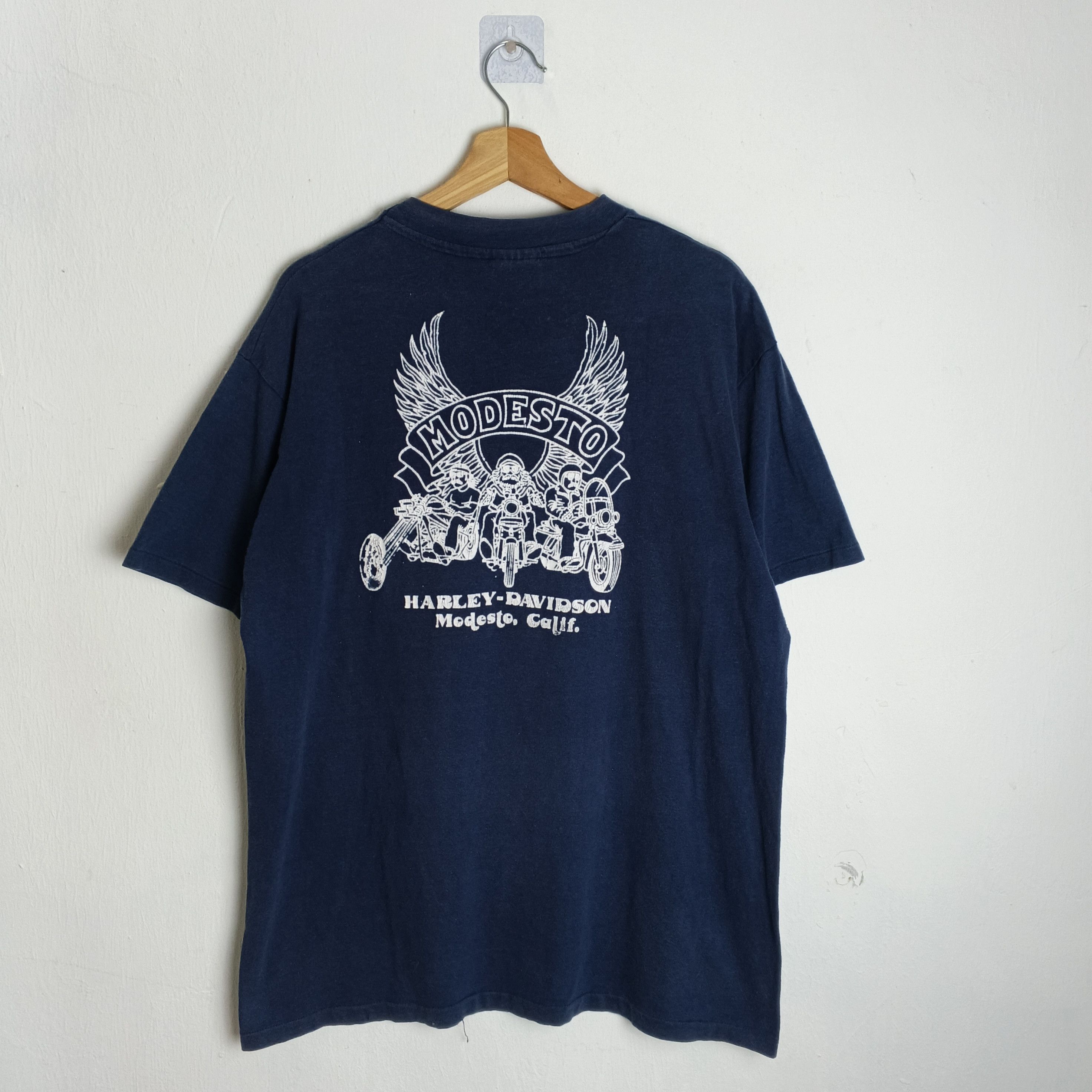 Harley Davidson Vintage 80s Harley Davidson Modesto California T-Shirt Size US XL / EU 56 / 4 - 2 Thumbnail